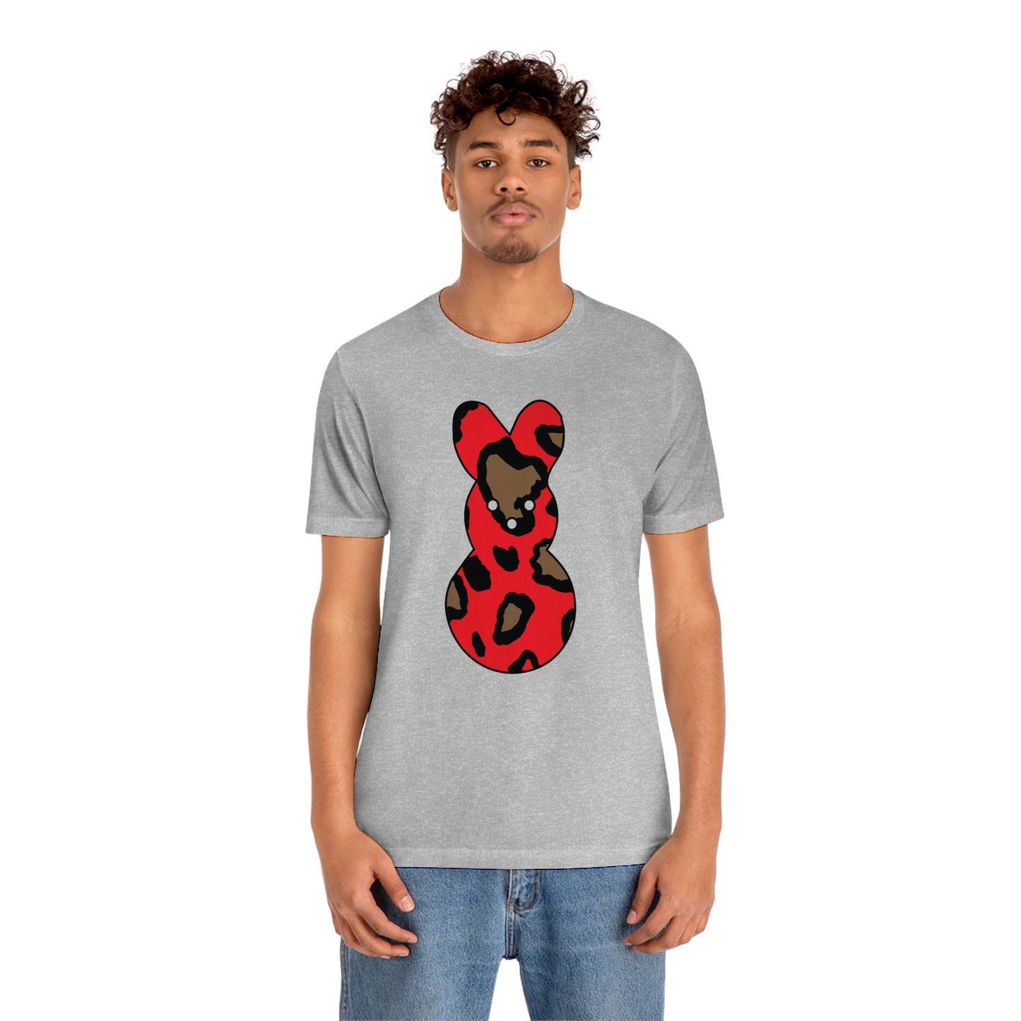 Red Leopard Print Bunny Easter Spring Print Unisex Jersey Short Sleeve Tee