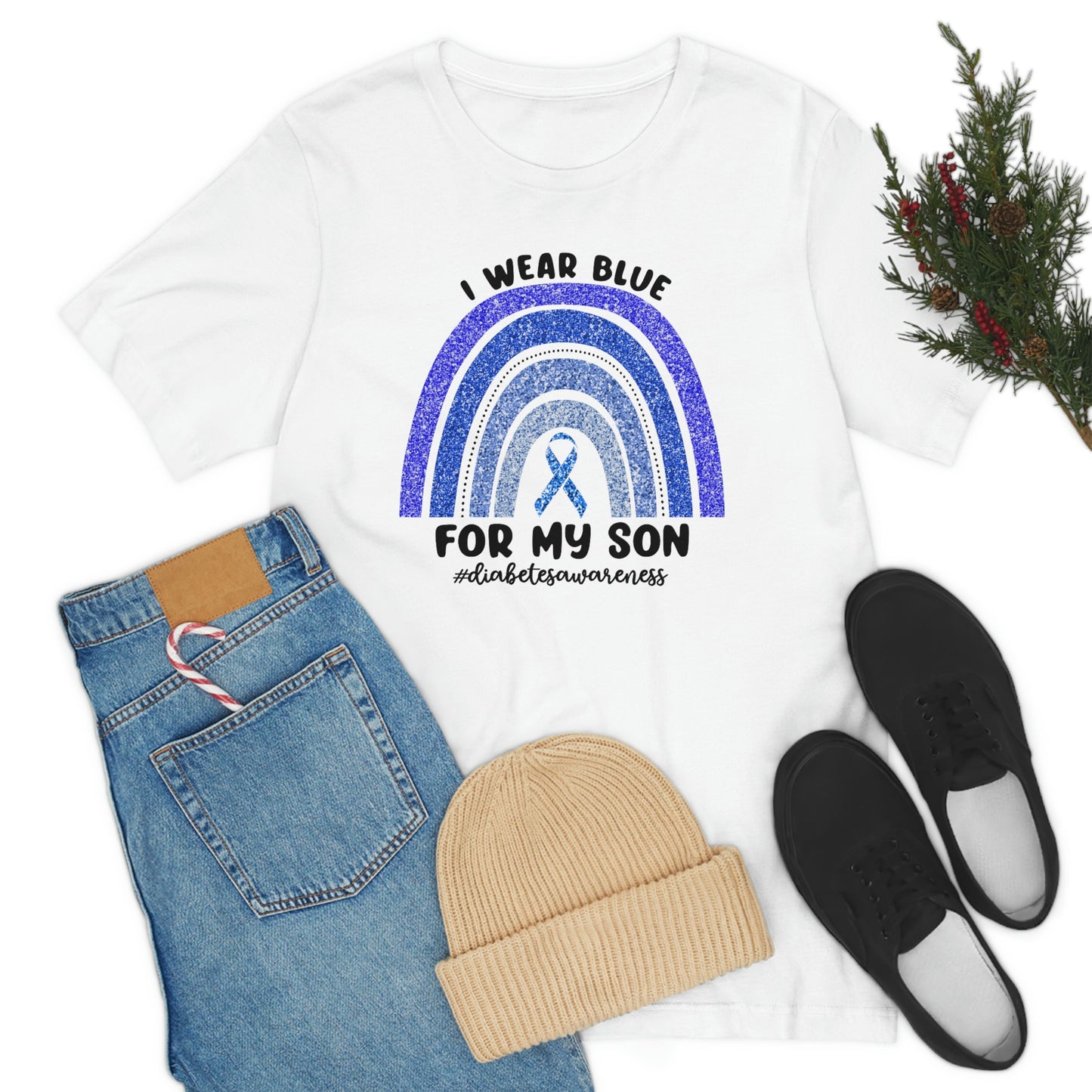 I Wear Blue For My Son Diabetes Awareness Print Unisex Jersey Short Sleeve Tee