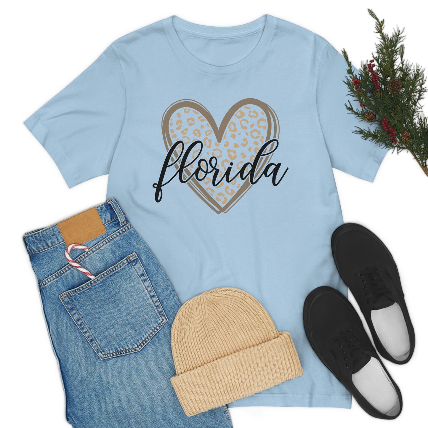 Florida Heart Gold Leopard Print With Black Script Short Sleeve T-shirt