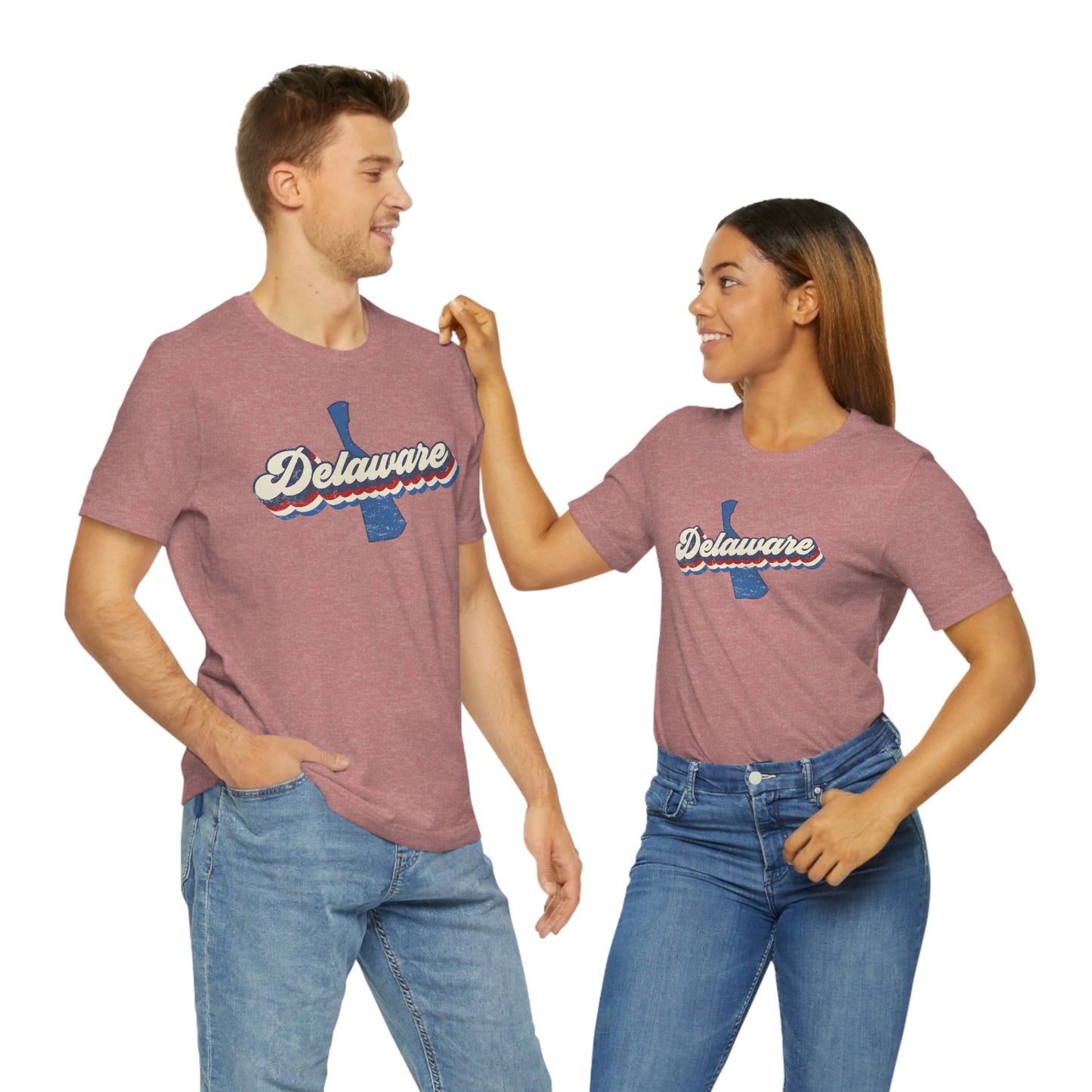 Delaware Script Red White Blue on Blue Delaware Short Sleeve T-shirt