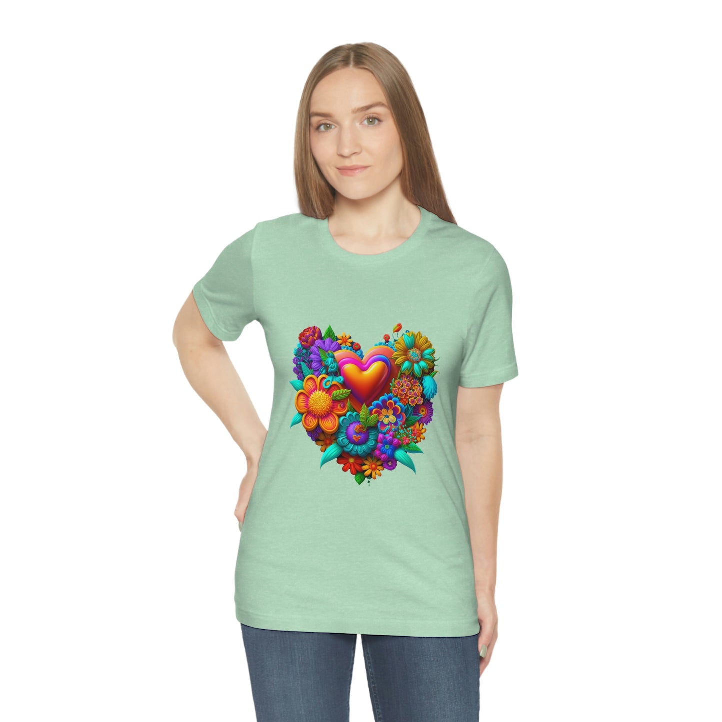 Bright Floral Heart Unisex Jersey Short Sleeve Tee