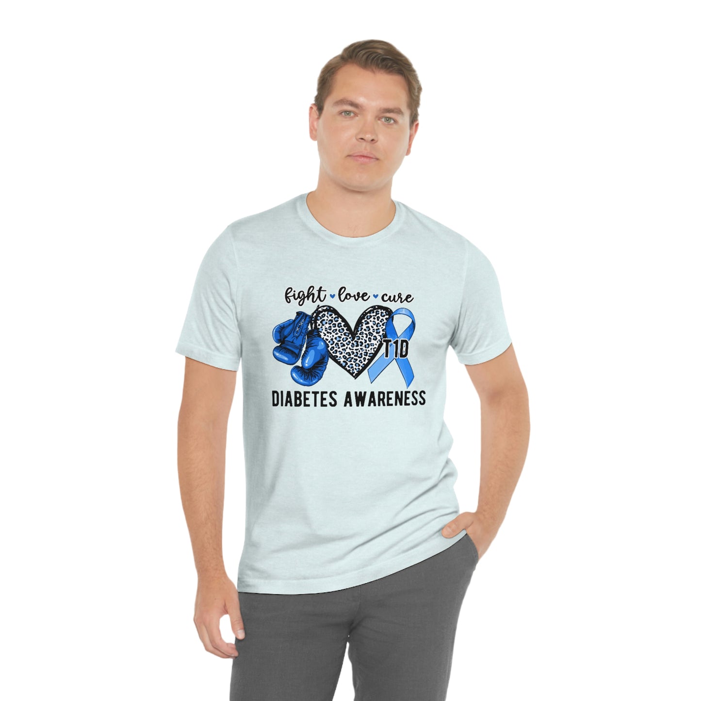 Fight Love Cure T1D Diabetes Awareness Print Unisex Jersey Short Sleeve Tee