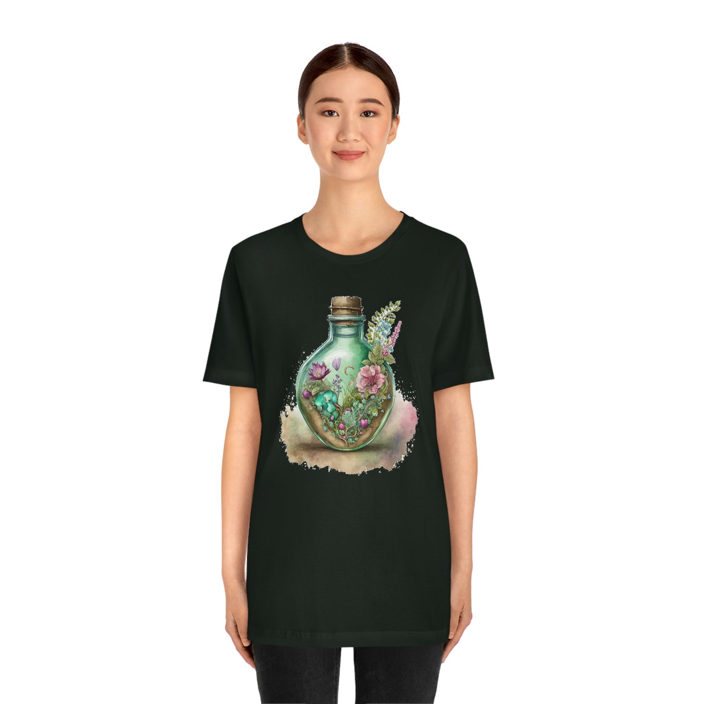 Vintage Bottle Floral Unisex Jersey Short Sleeve Tee