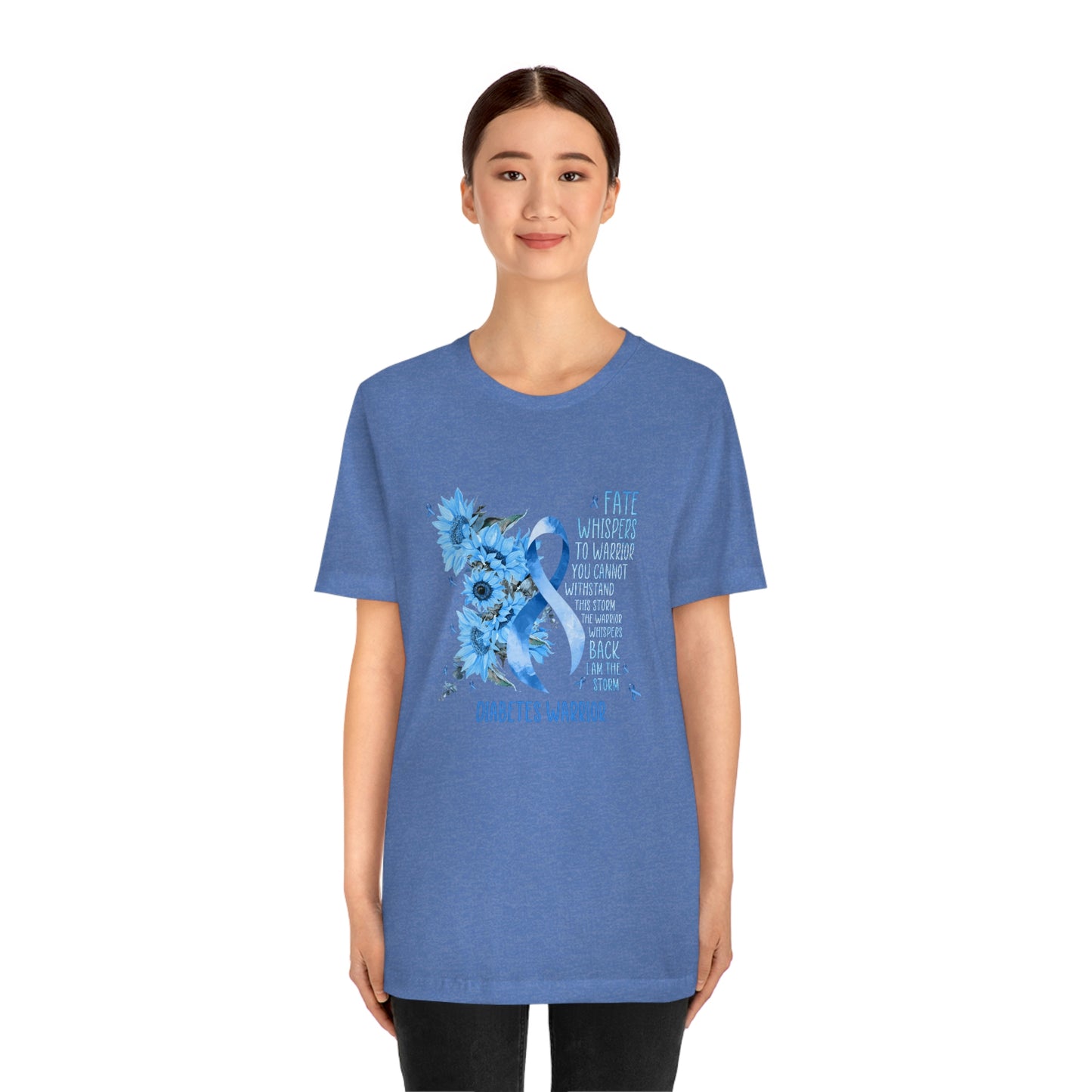 Fate Whispers to the Warrior Diabetes Awareness Print Unisex Jersey Short Sleeve Tee