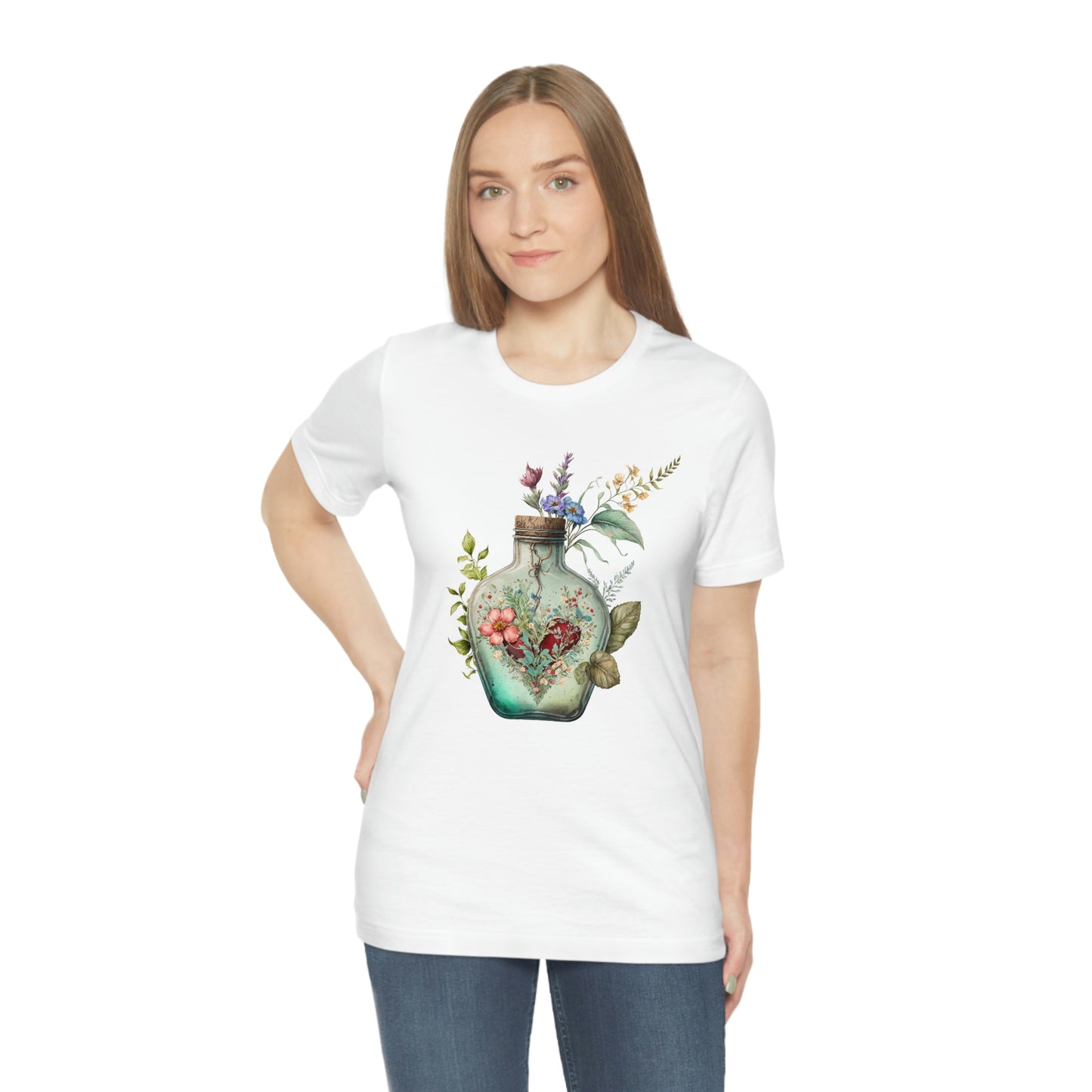 Vintage Bottle Floral Unisex Jersey Short Sleeve Tee