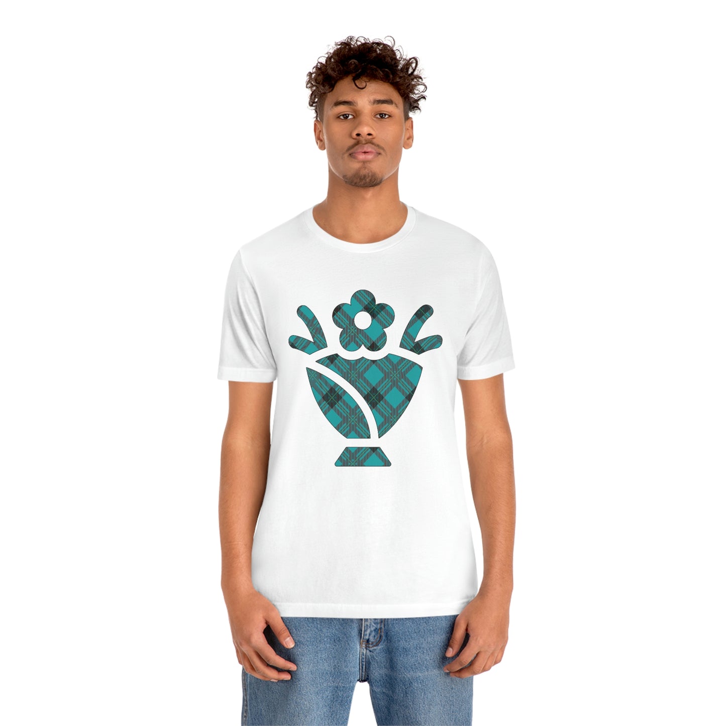 Blue Plaid Egg Basket Flowers Unisex Jersey Short Sleeve Tee