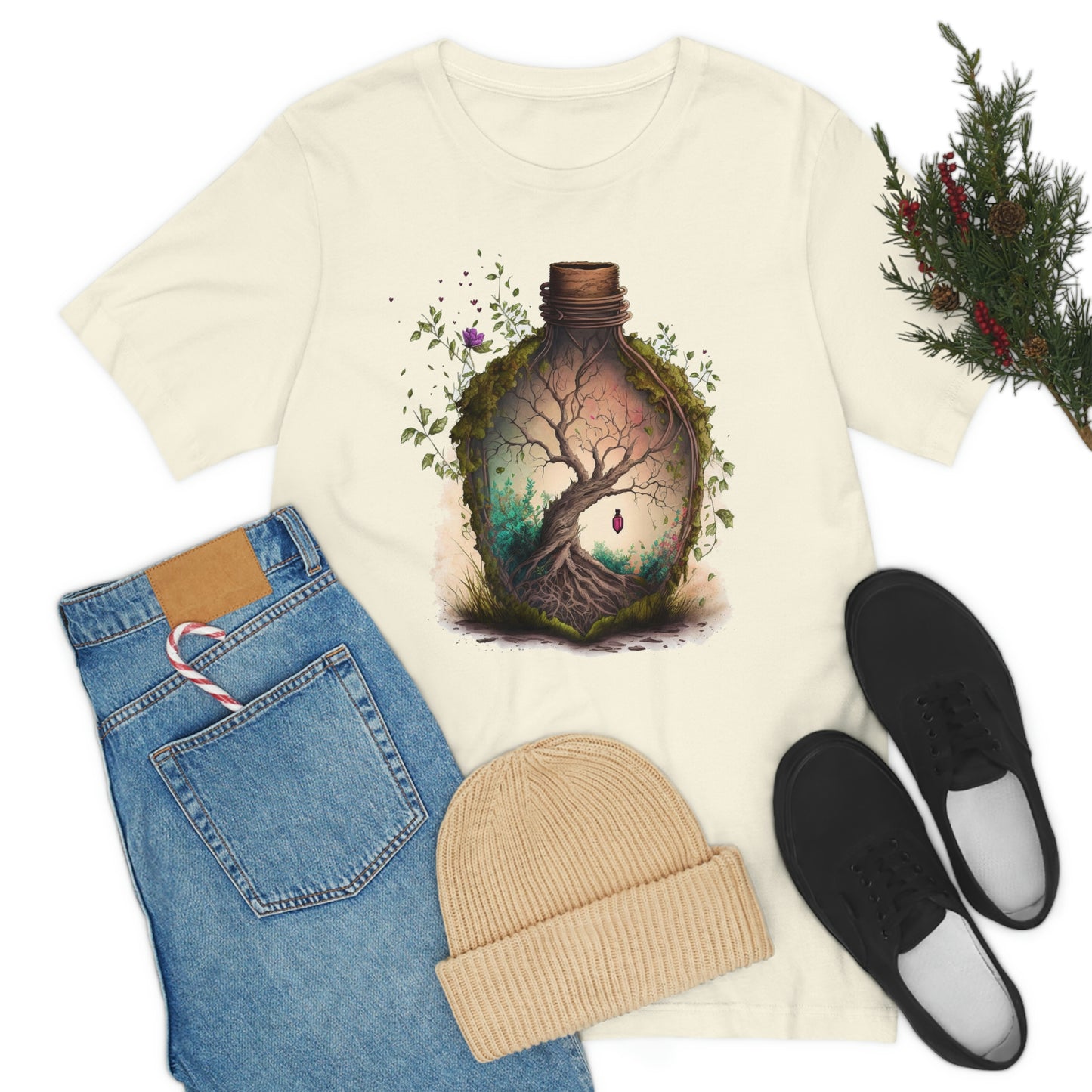 Vintage Bottle Floral Unisex Jersey Short Sleeve Tee