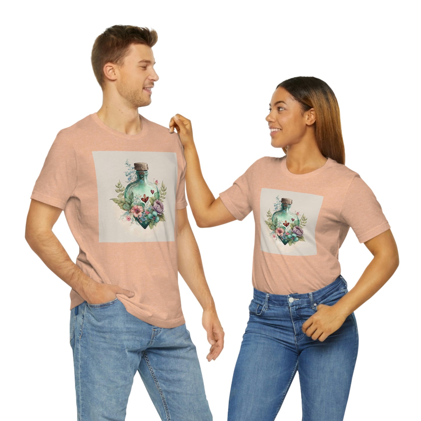 Vintage Bottle Floral Unisex Jersey Short Sleeve Tee