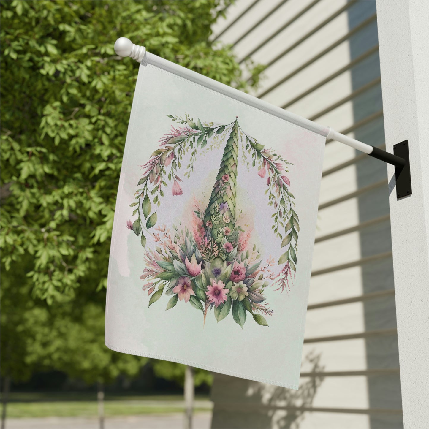 Spring Flower Topiary Watercolor Garden & House Banner