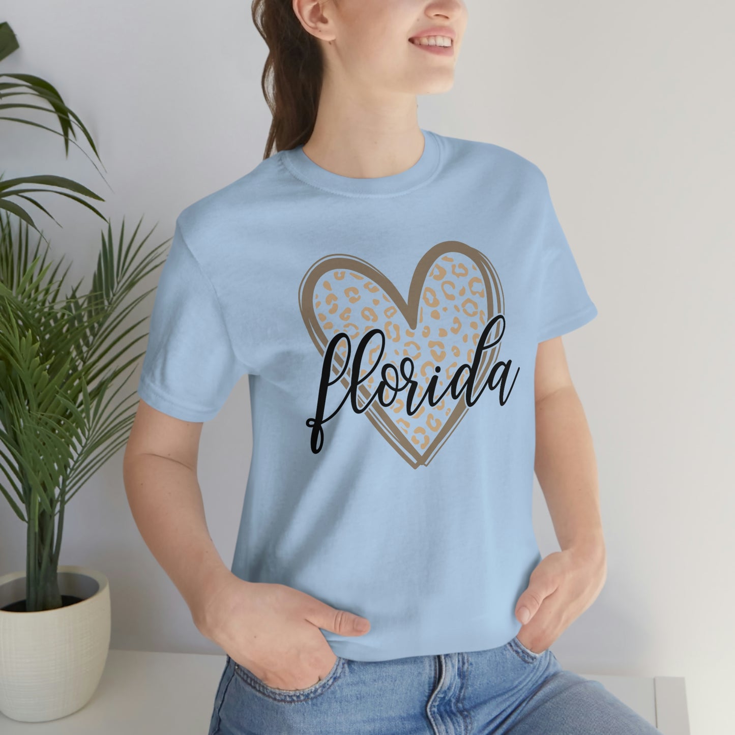 Florida Heart Gold Leopard Print With Black Script Short Sleeve T-shirt