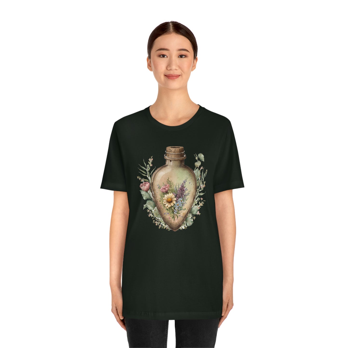Vintage Bottle Floral Unisex Jersey Short Sleeve Tee