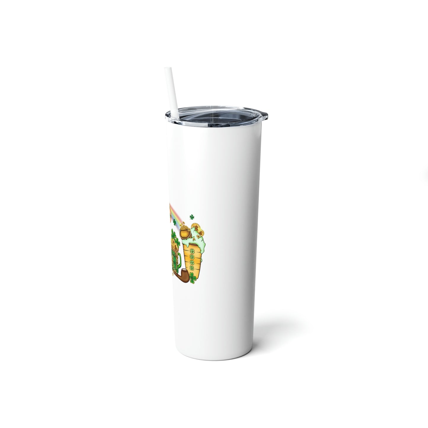 St. Patrick's Day Drinks Skinny Steel Tumbler with Straw, 20oz
