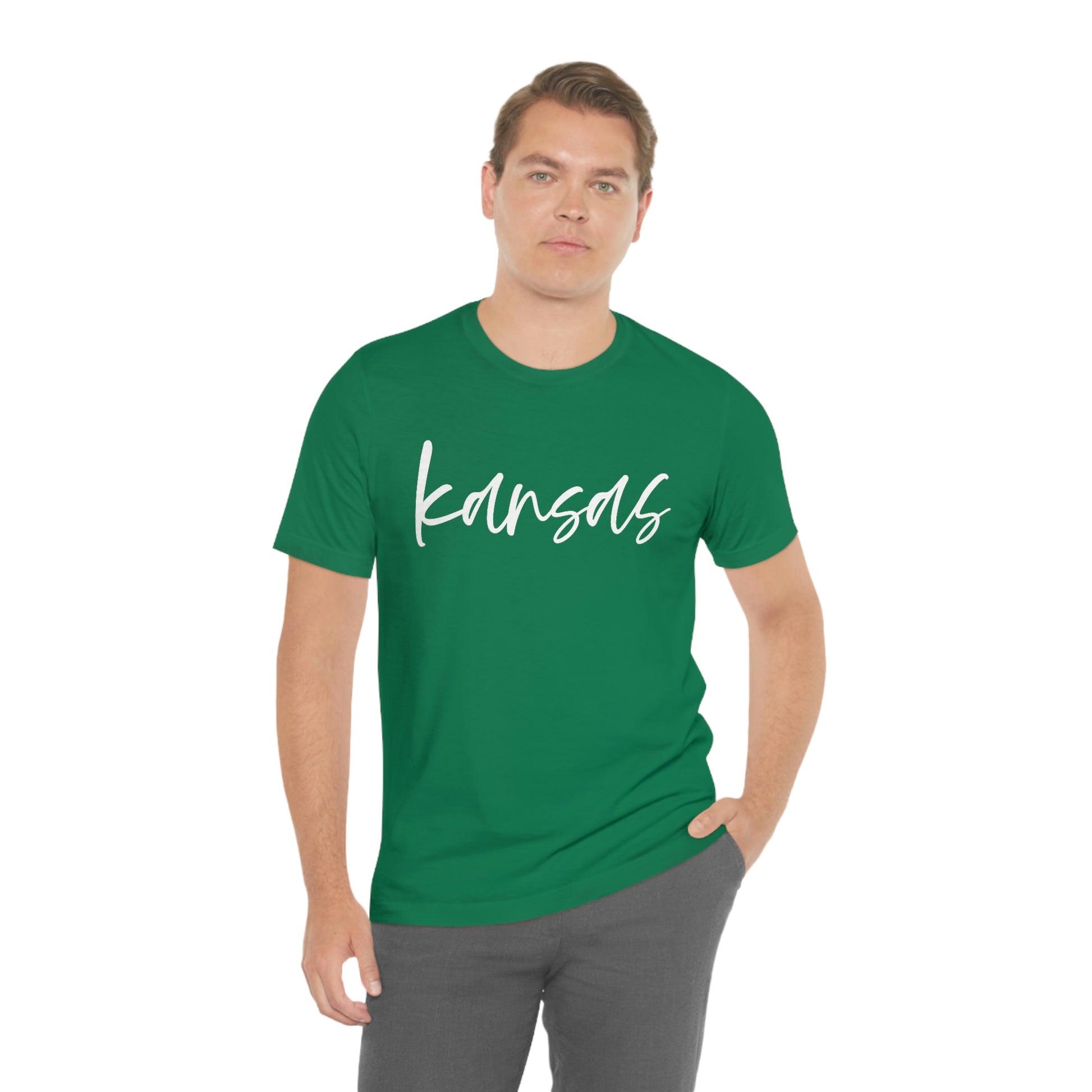 Kansas White Script Short Sleeve T-shirt