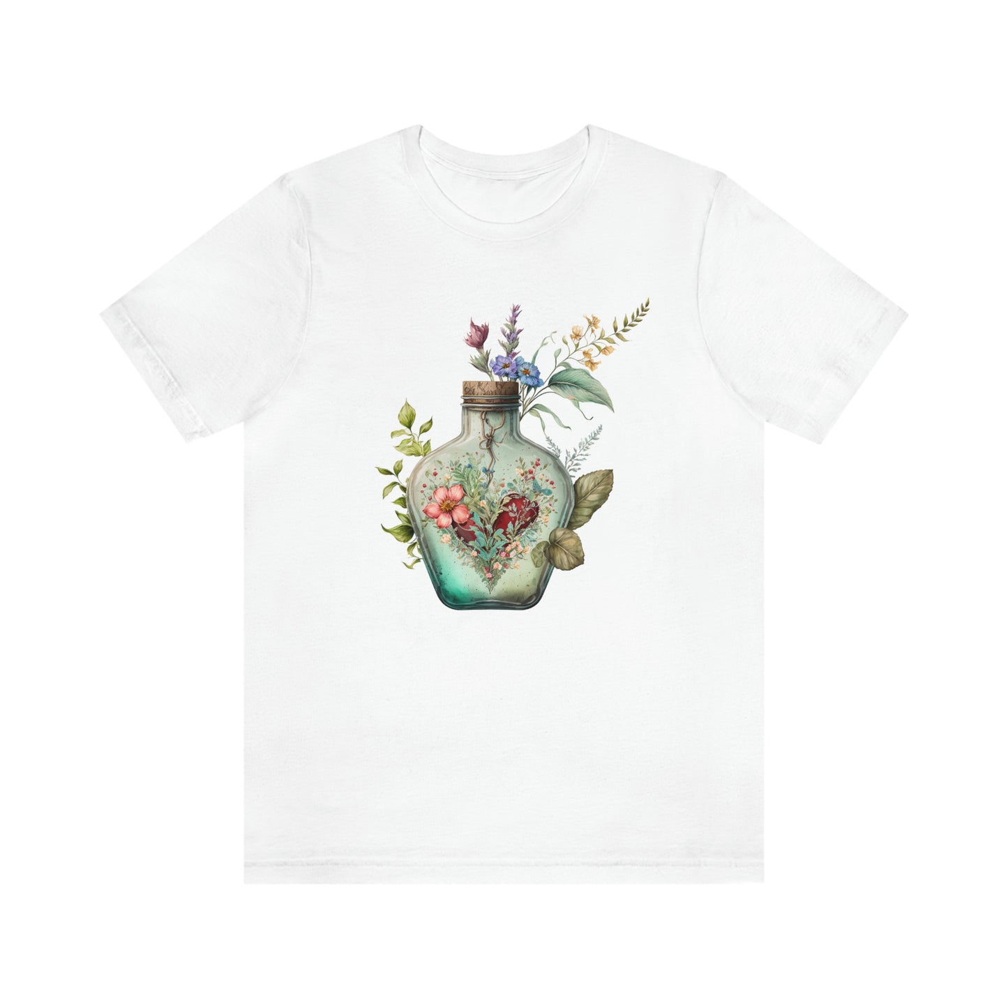 Vintage Bottle Floral Unisex Jersey Short Sleeve Tee