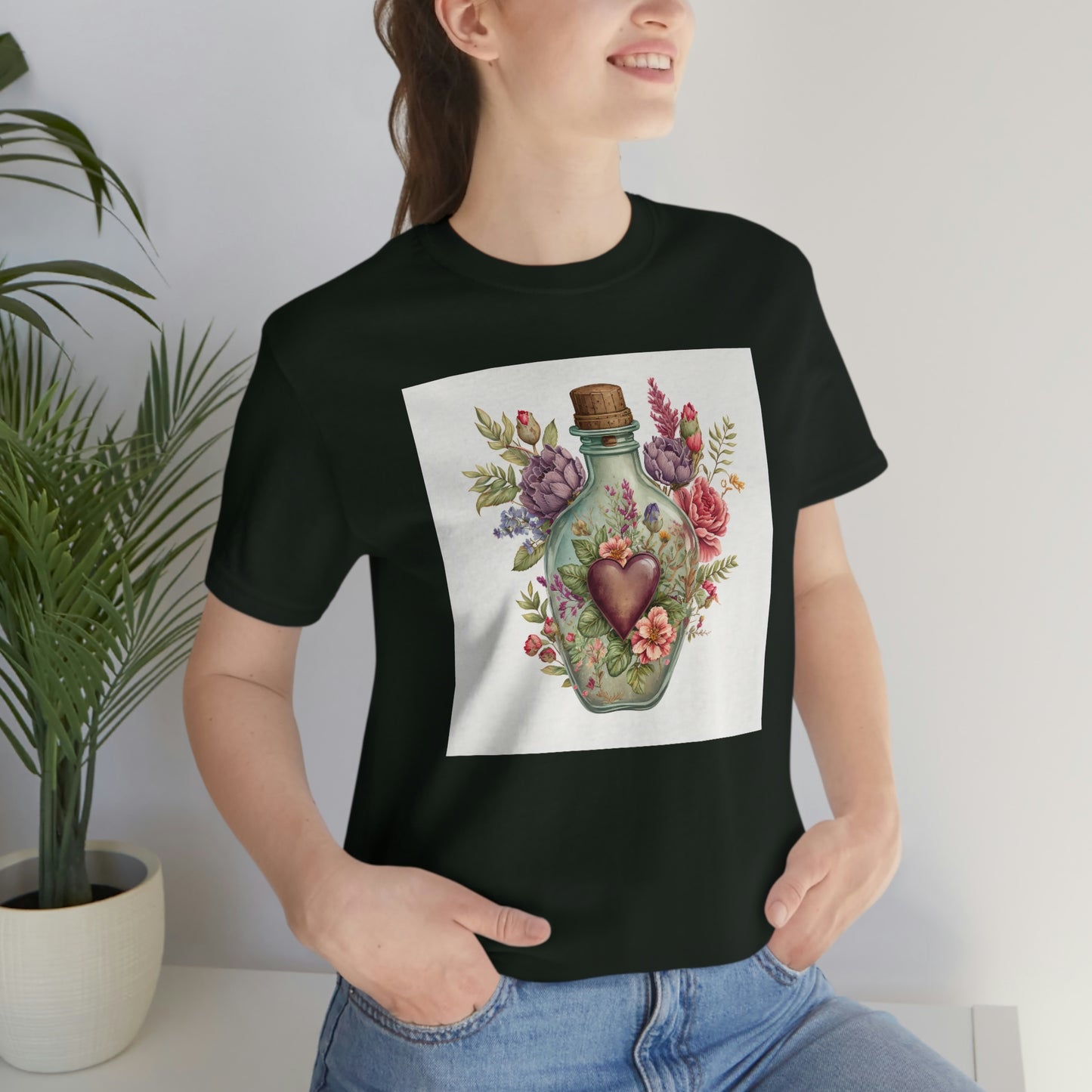 Vintage Bottle Floral Unisex Jersey Short Sleeve Tee