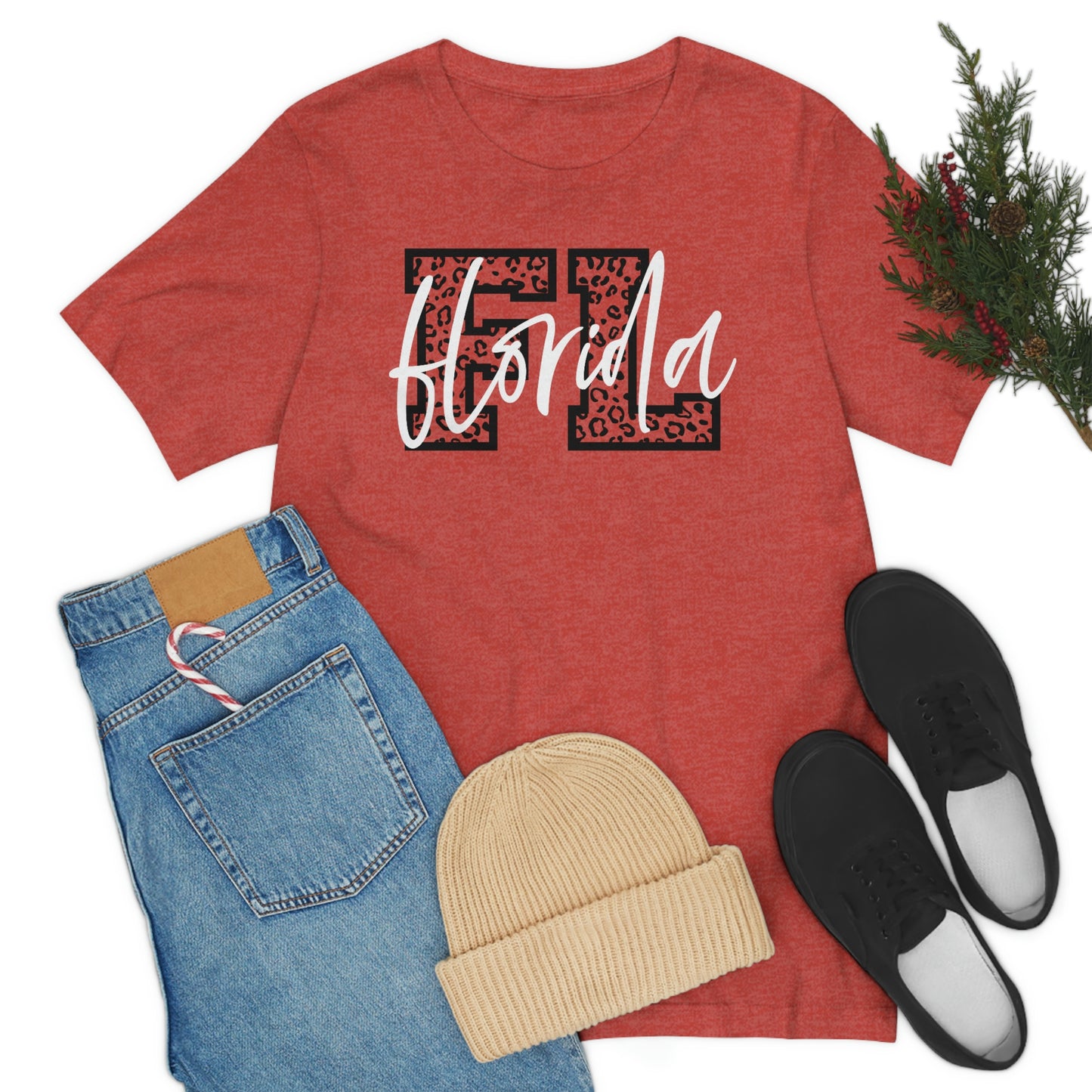 Florida FL Leopard Print With White Script Short Sleeve T-shirt