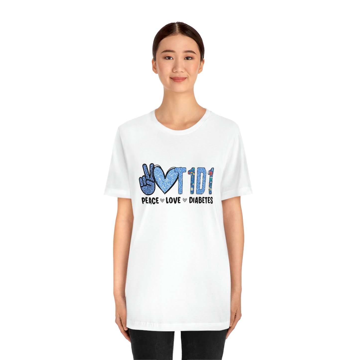Peace Love T1D1 Diabetes Awareness Print Unisex Jersey Short Sleeve Tee