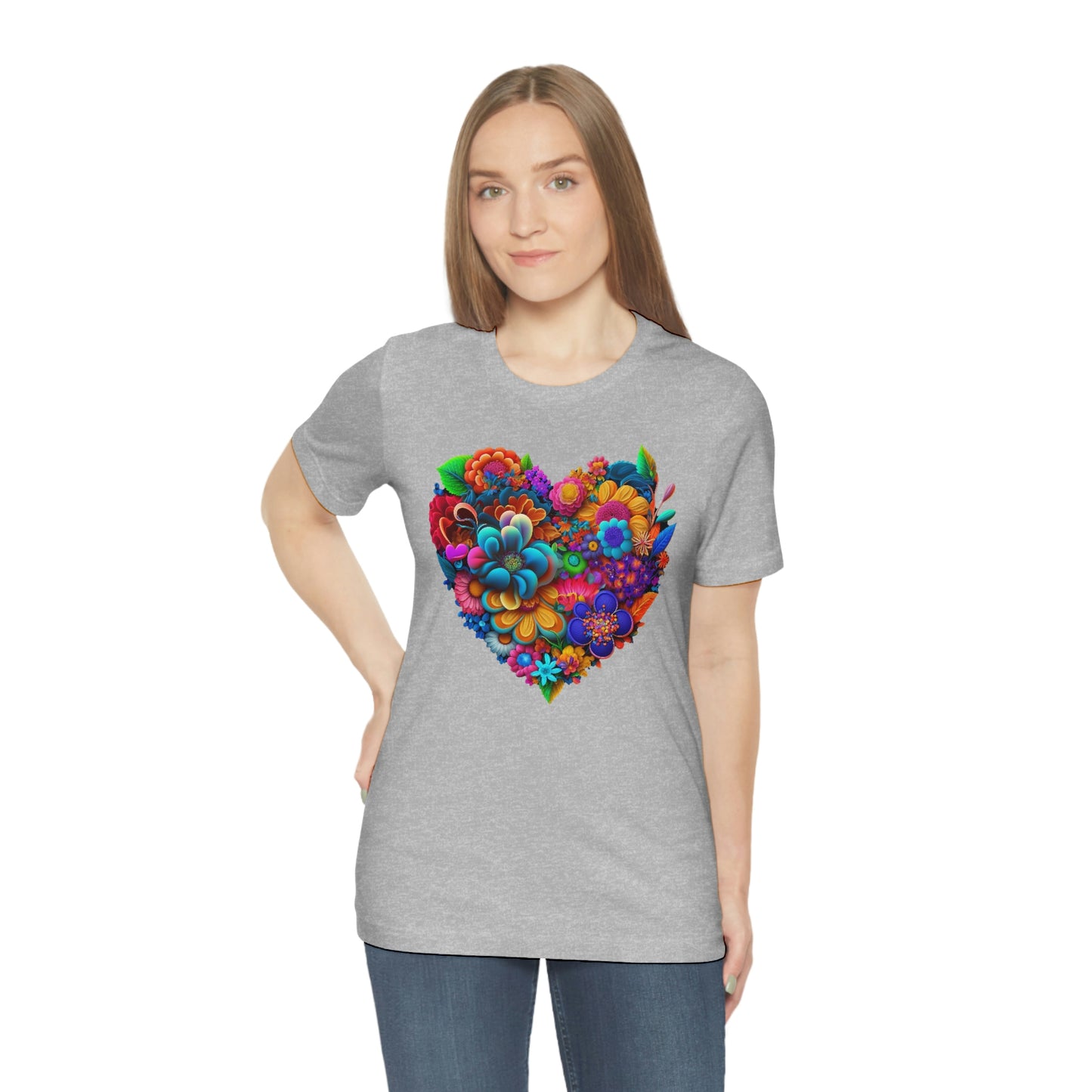 Bright Floral Heart Unisex Jersey Short Sleeve Tee