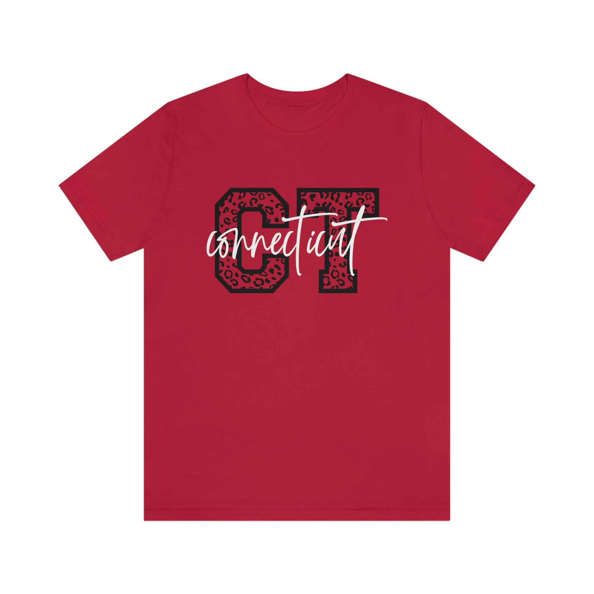 Connecticut Leopard Print Script Short Sleeve T-shirt