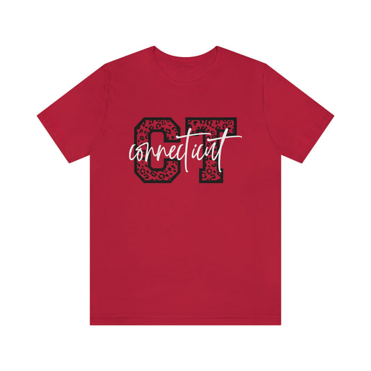 Connecticut Leopard Print Script Short Sleeve T-shirt