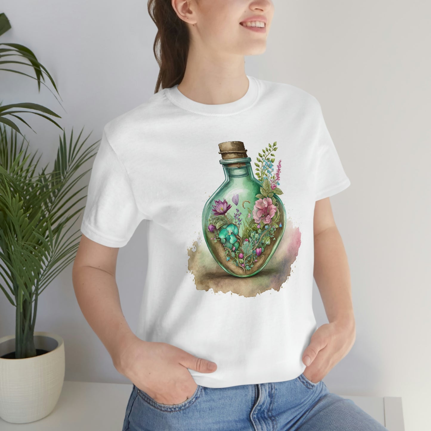 Vintage Bottle Floral Unisex Jersey Short Sleeve Tee