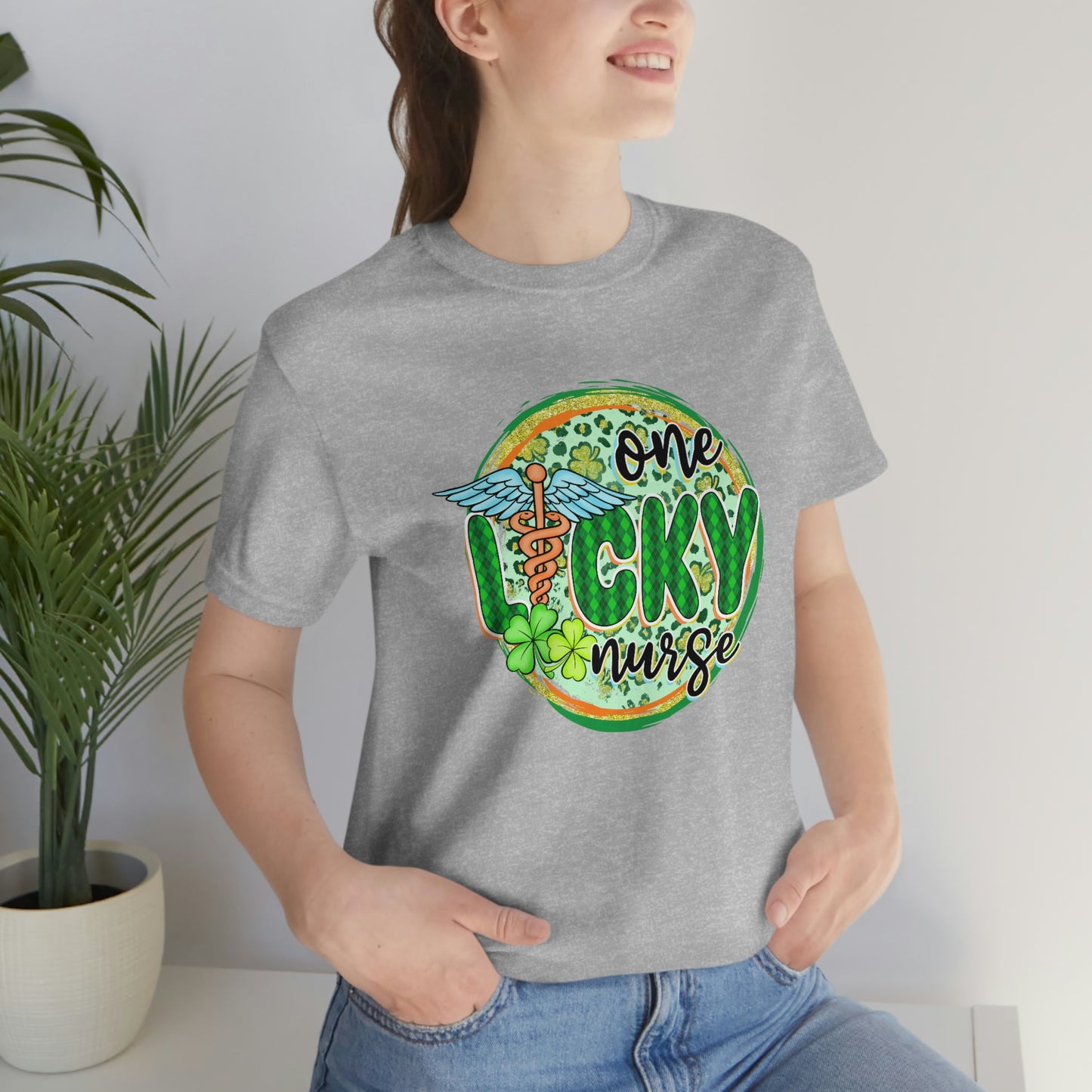 One Lucky Nurse Caduceus St. Patrick's Day Unisex Jersey Short Sleeve Tee