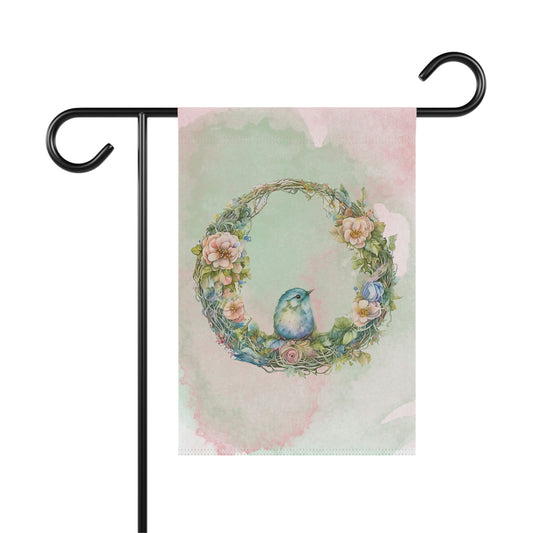 Bird in Wreath  Watercolor Garden & House Banner