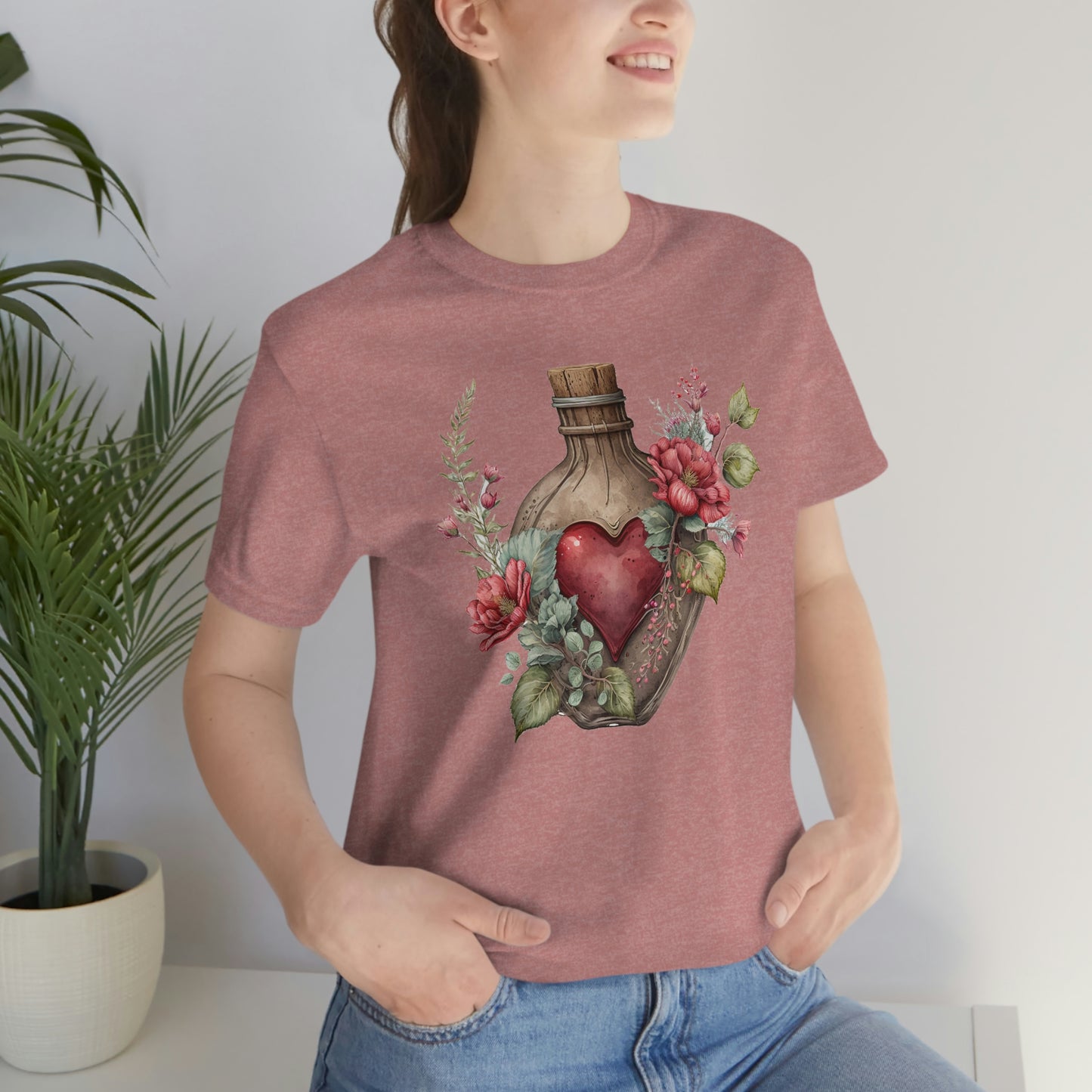 Vintage Bottle Floral Unisex Jersey Short Sleeve Tee