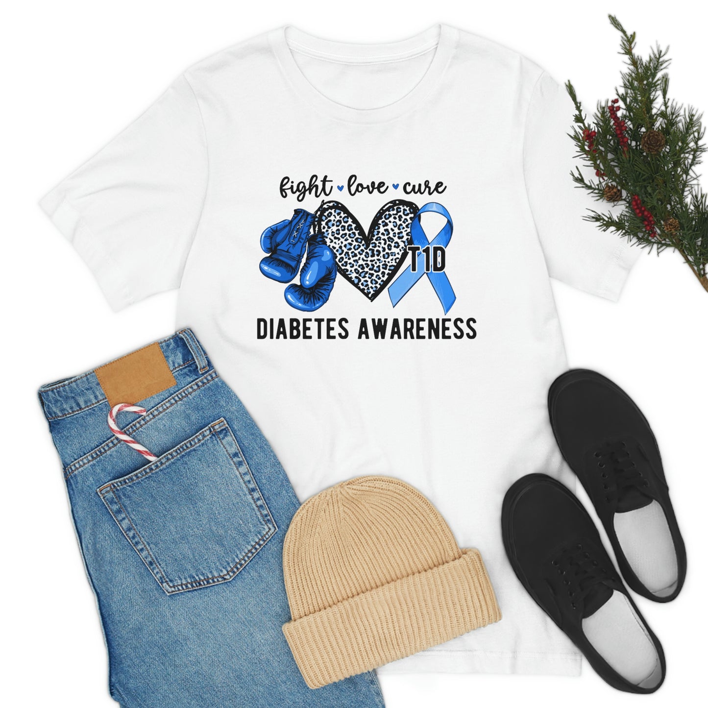Fight Love Cure T1D Diabetes Awareness Print Unisex Jersey Short Sleeve Tee