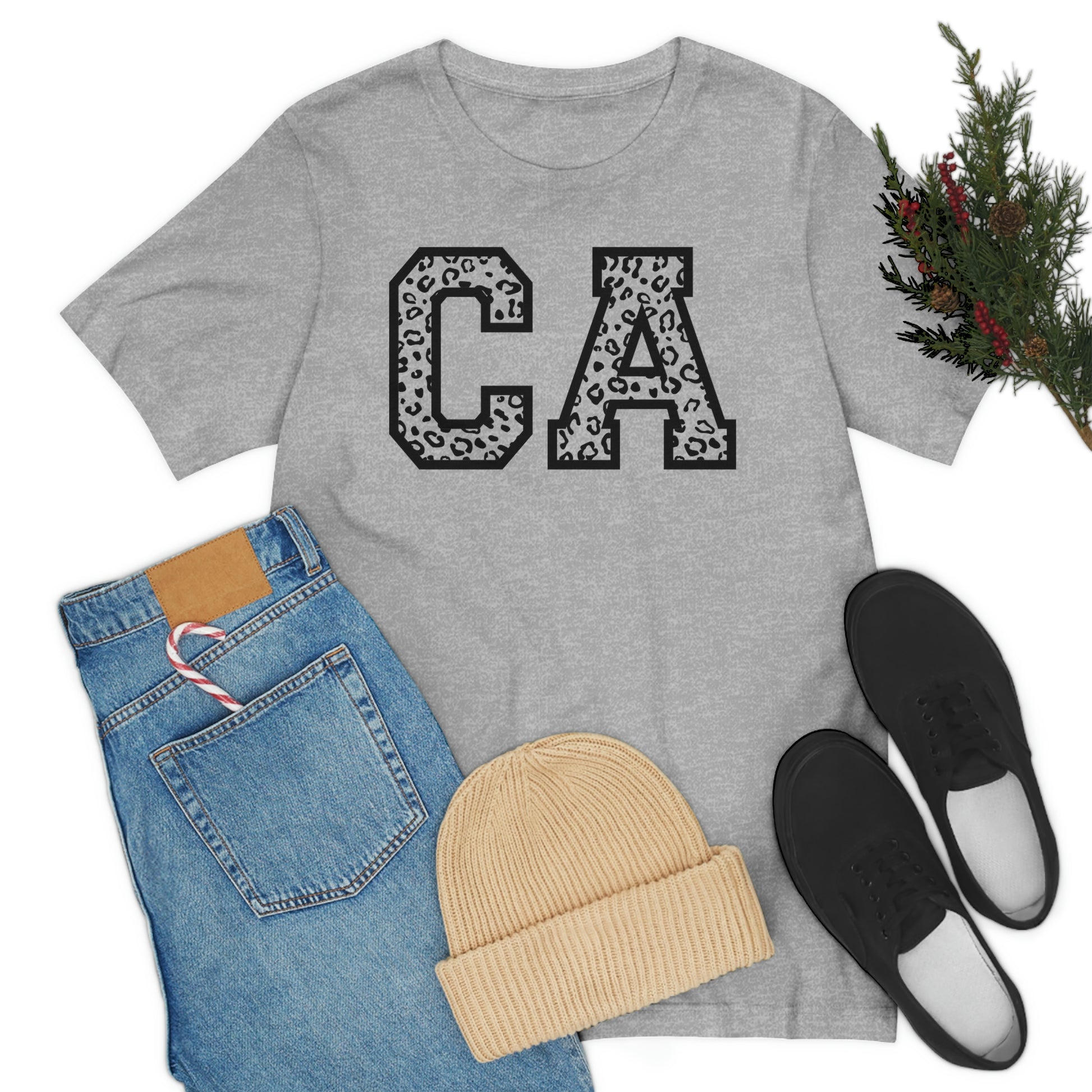 California CA Leopard Print Unisex Jersey Short Sleeve Tee Tshirt T-shirt