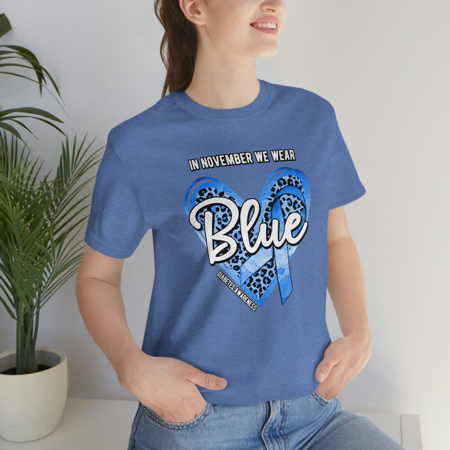 In November We Wear Blue Diabetes Awareness Print Unisex Jersey Short Sleeve Tee