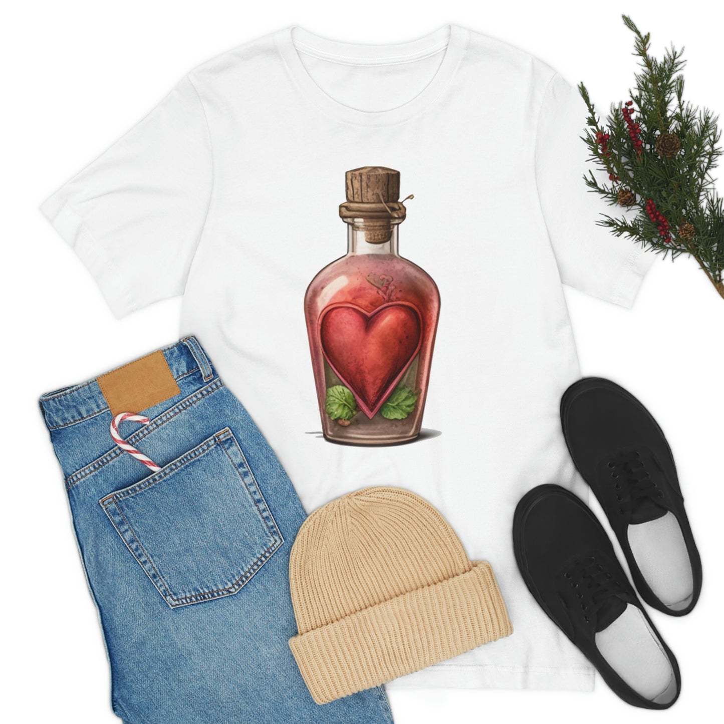Vintage Bottle Floral Unisex Jersey Short Sleeve Tee