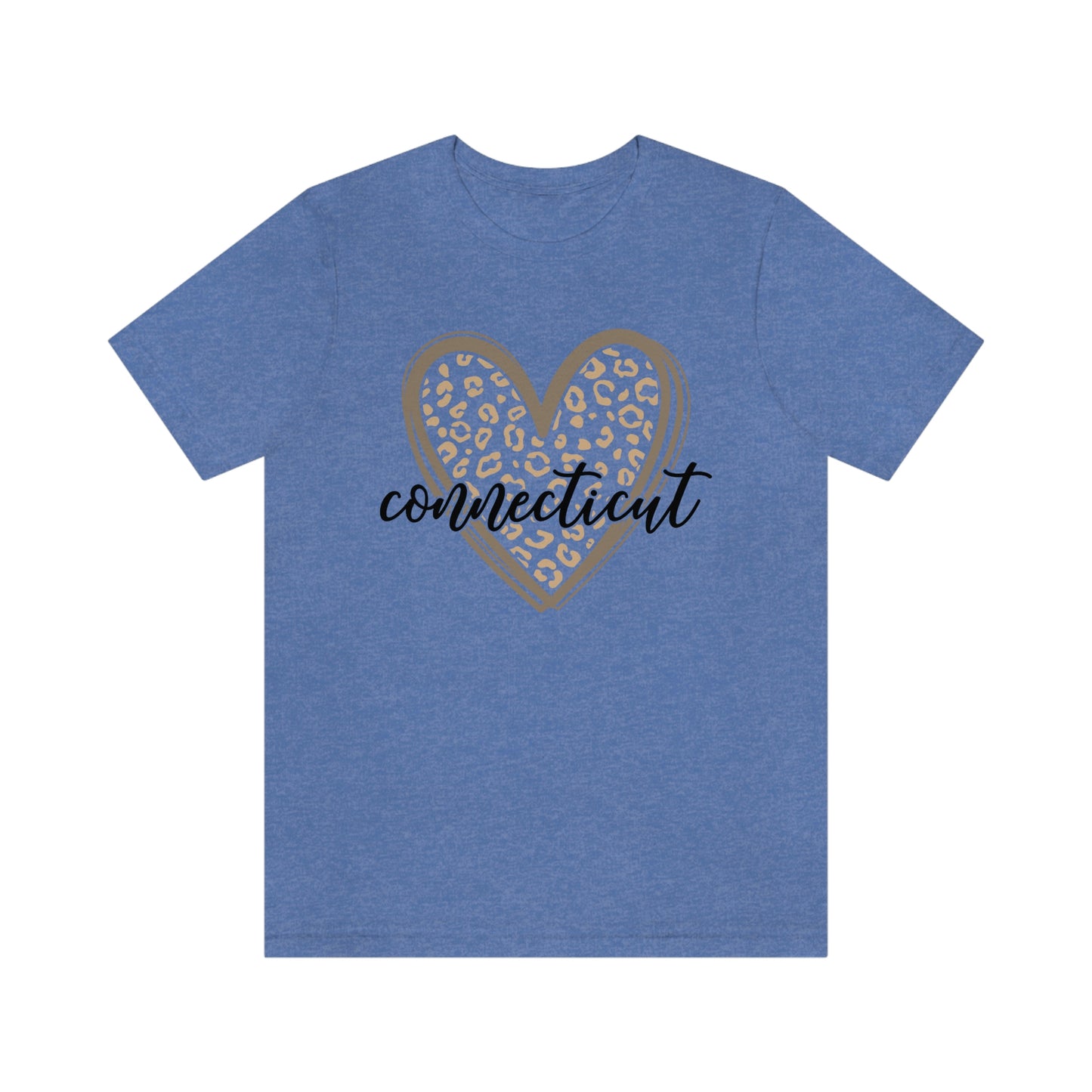Connecticut Gold Leopard Print Heart Script Short Sleeve T-shirt
