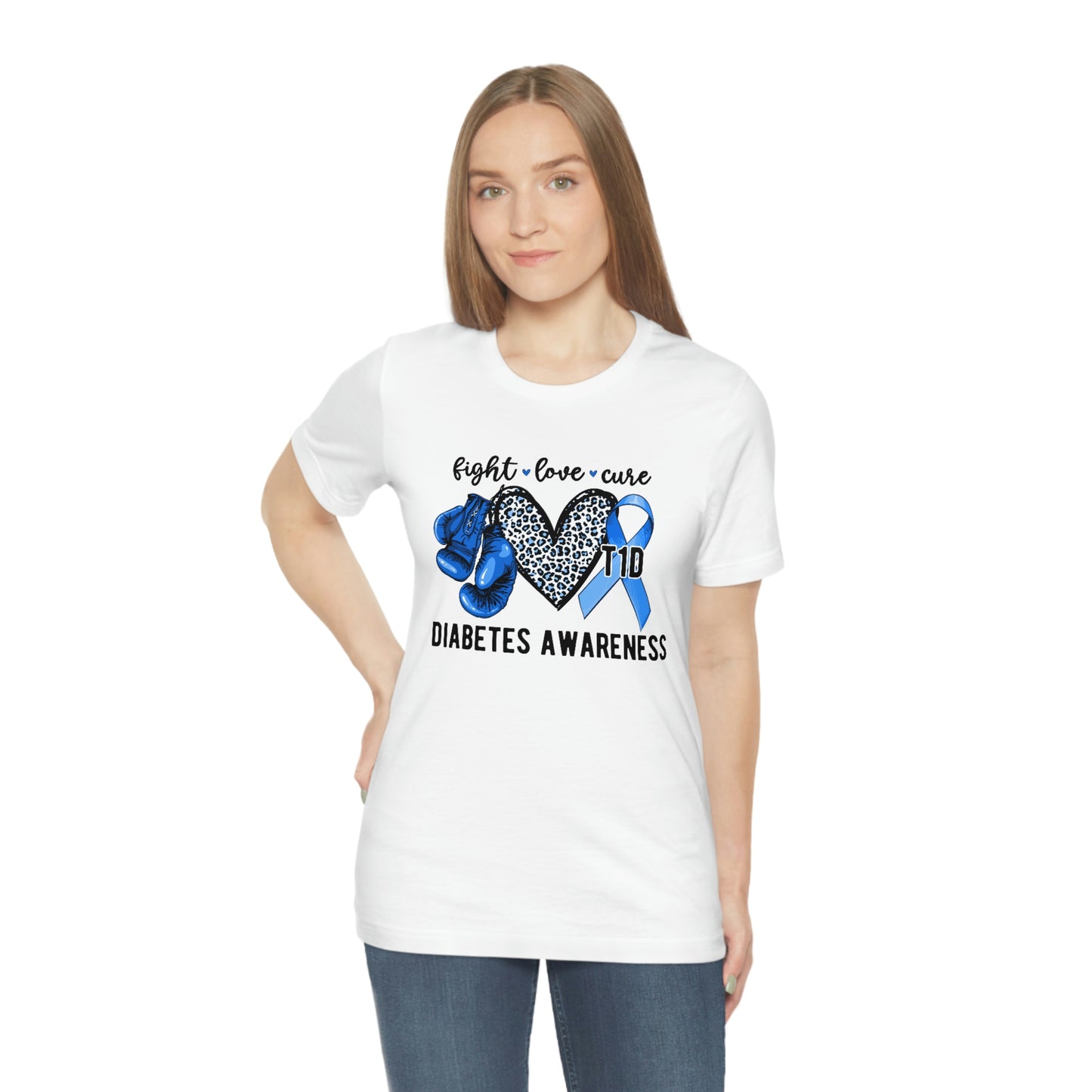 Fight Love Cure T1D Diabetes Awareness Print Unisex Jersey Short Sleeve Tee