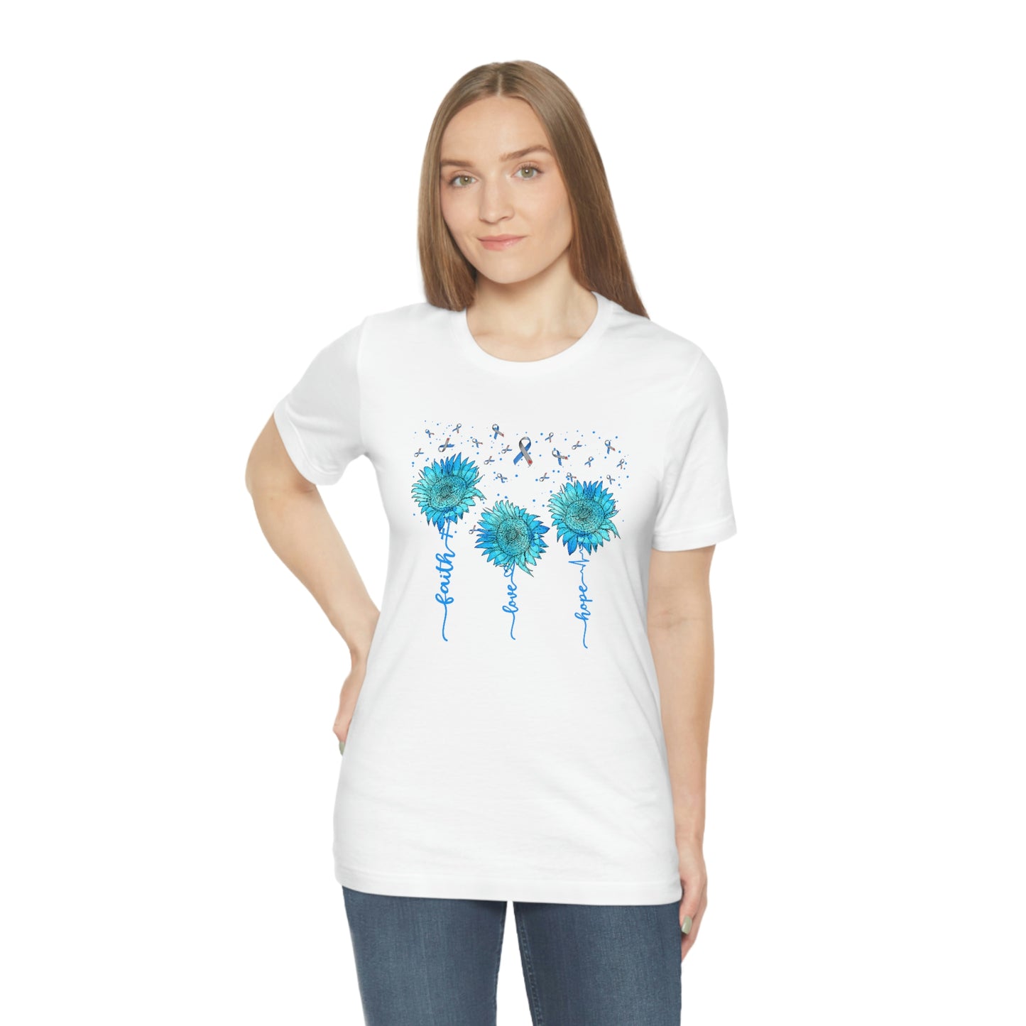 Faith Hope Love Sunflowers Diabetes Awareness Print Unisex Jersey Short Sleeve Tee