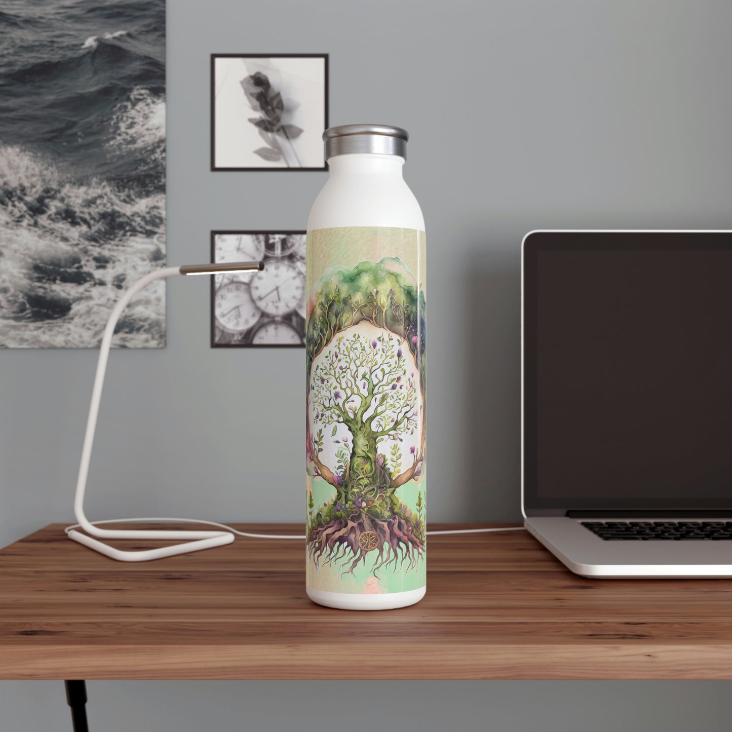 Spring Tree of Life Watercolor Slim Water Bottle