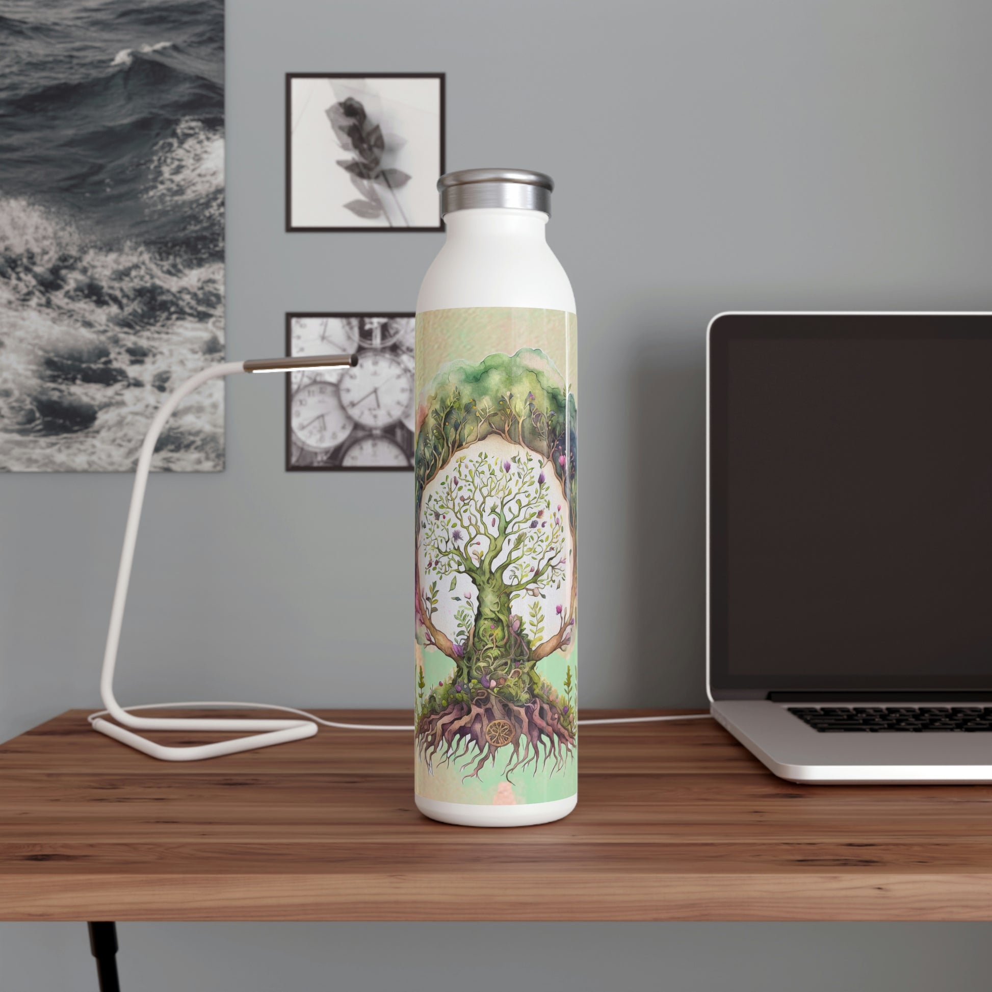 Spring Tree of Life Watercolor Slim Water Bottle