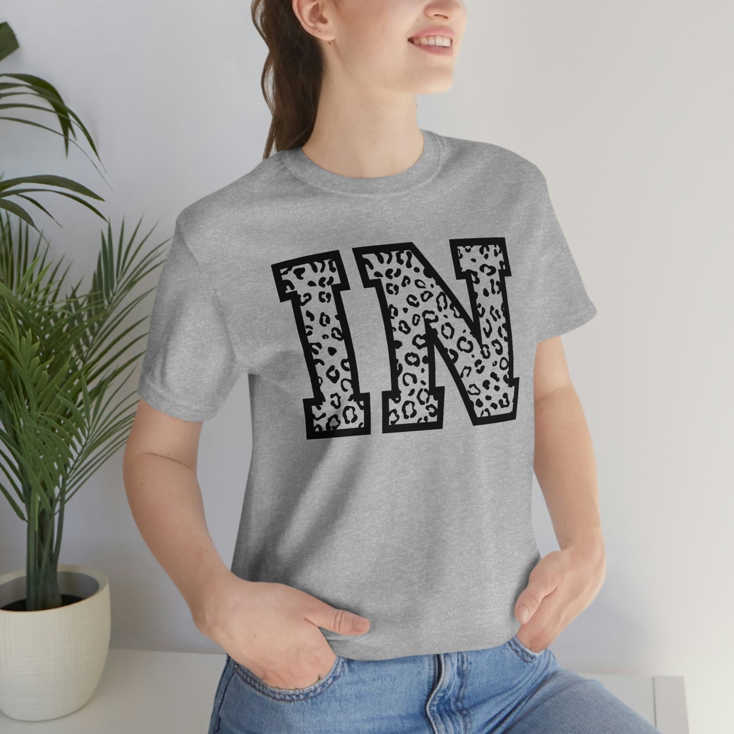 Indiana IN Leopard Print Letters Short Sleeve T-shirt