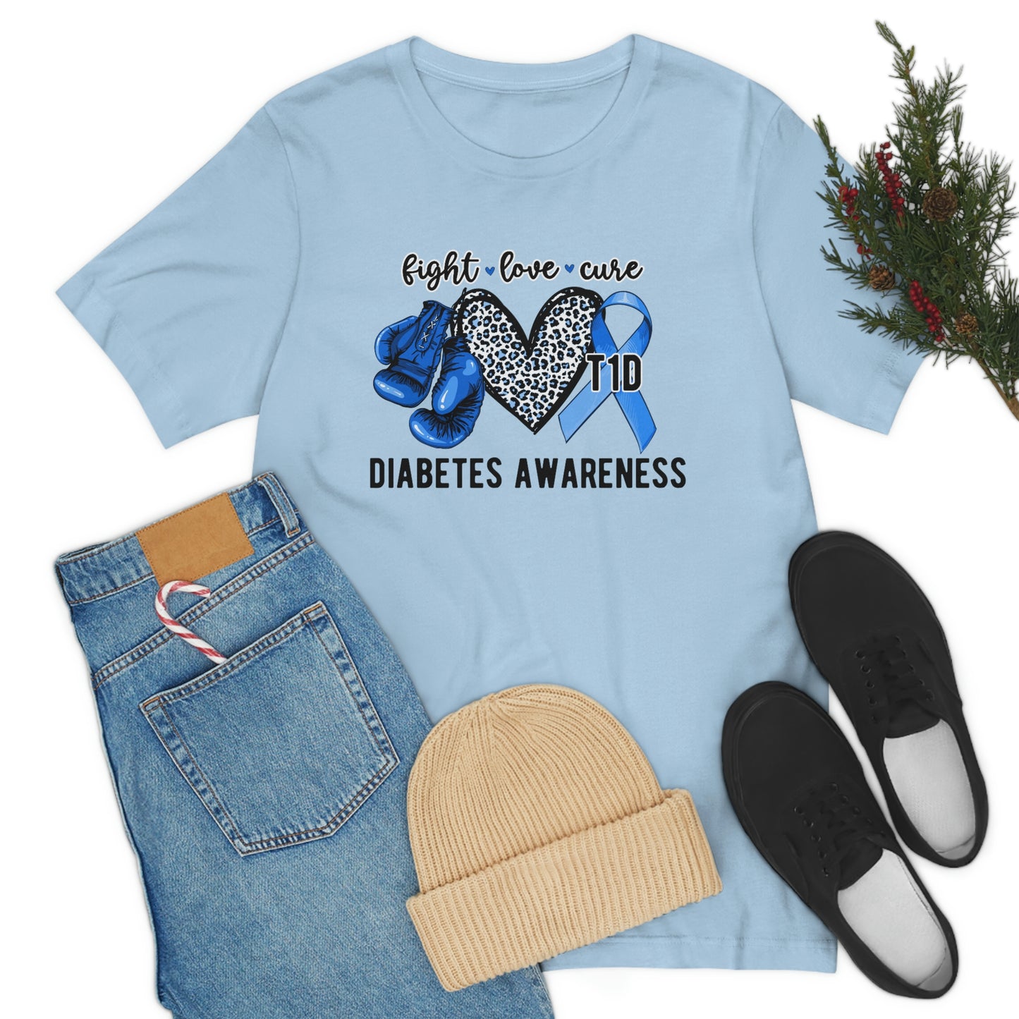 Fight Love Cure T1D Diabetes Awareness Print Unisex Jersey Short Sleeve Tee