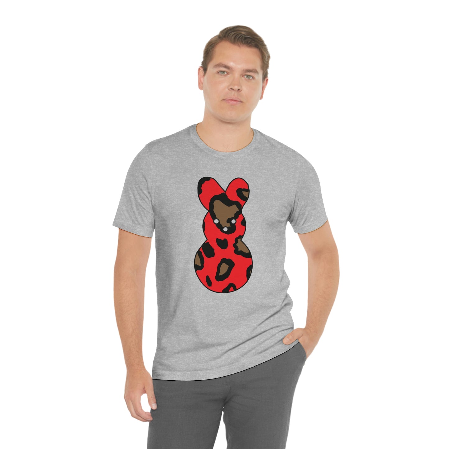 Red Leopard Print Bunny Easter Spring Print Unisex Jersey Short Sleeve Tee