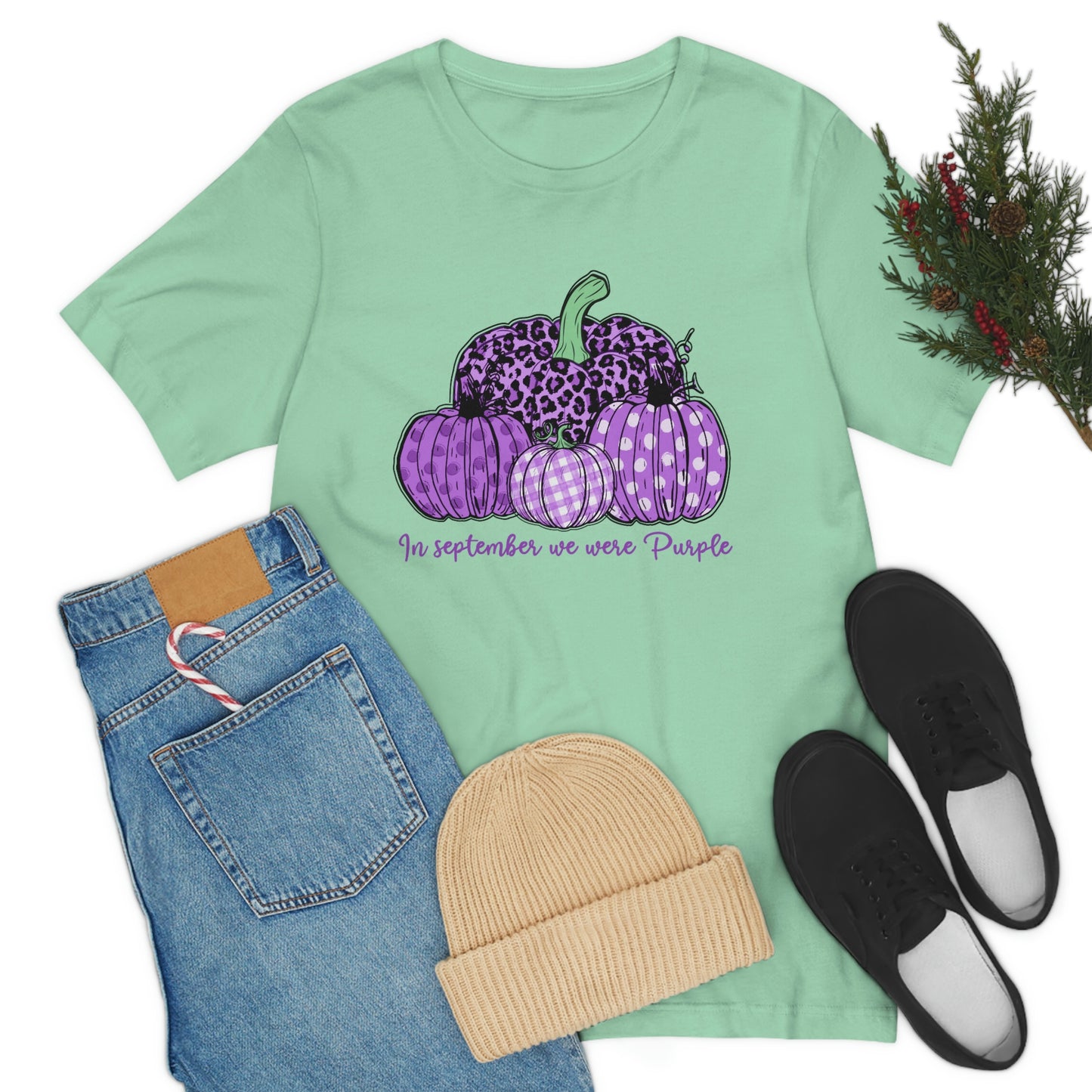 In September We Wear Purple Alzheimer's Print Unisex Jersey Short Sleeve Tee