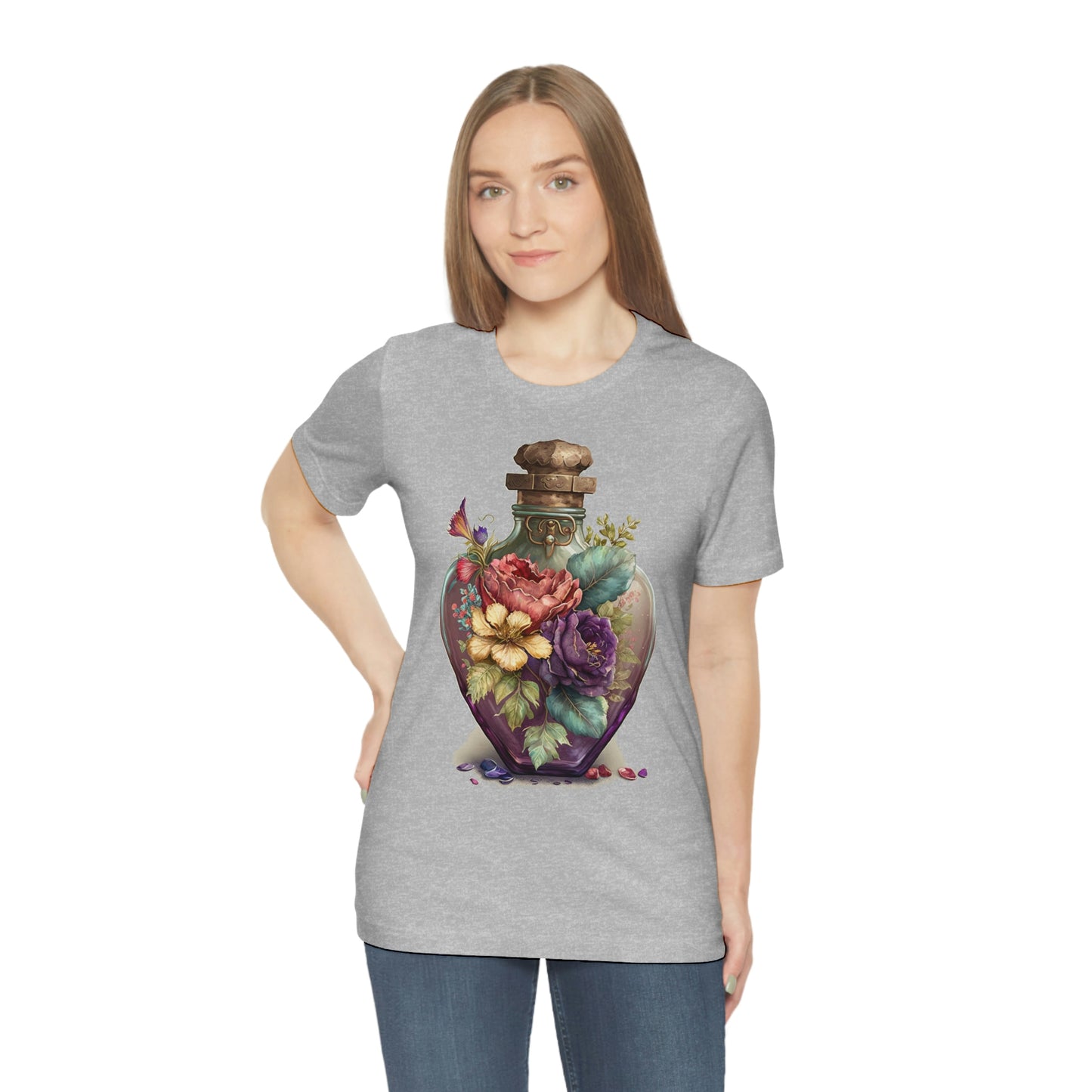 Vintage Bottle Floral Unisex Jersey Short Sleeve Tee