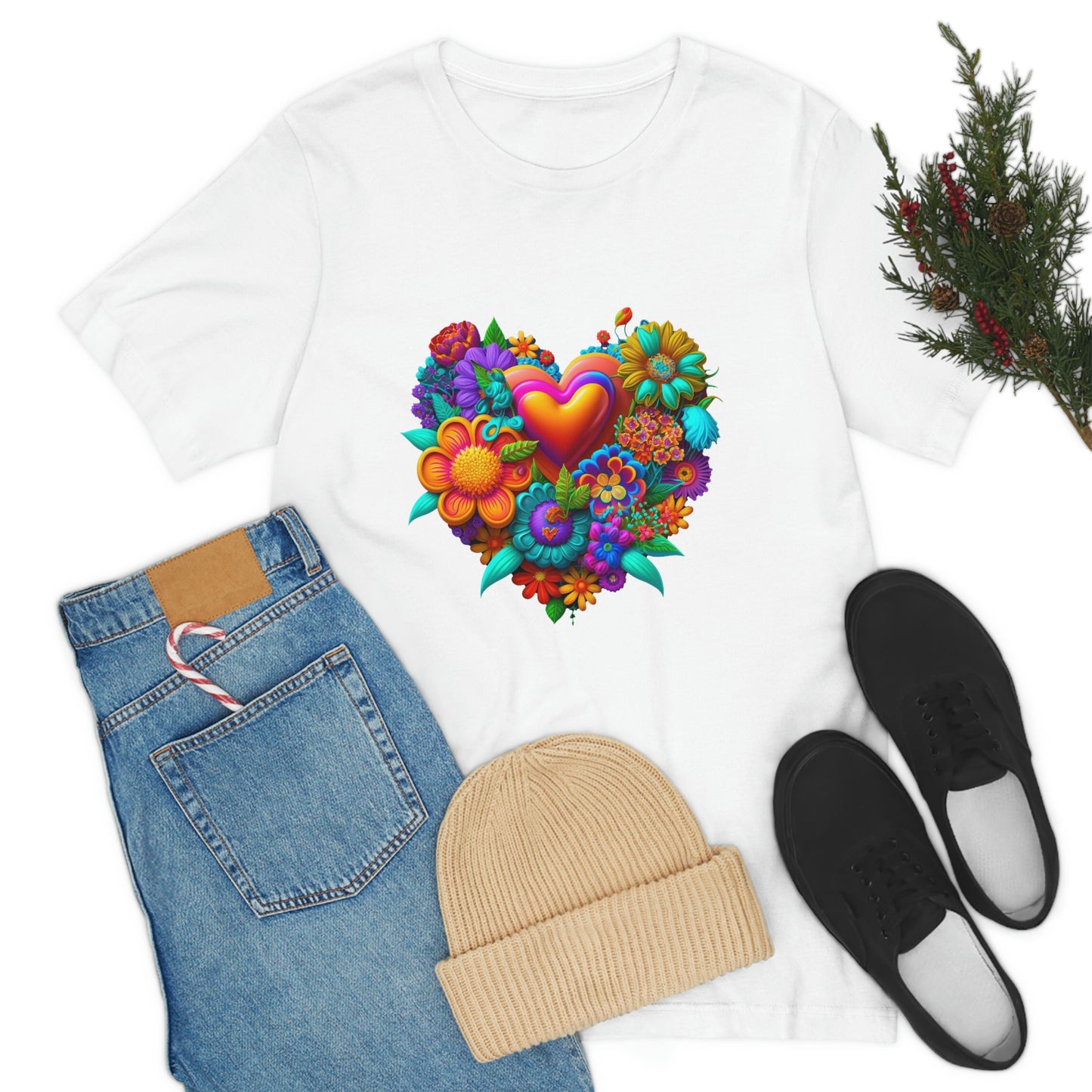 Bright Floral Heart Unisex Jersey Short Sleeve Tee