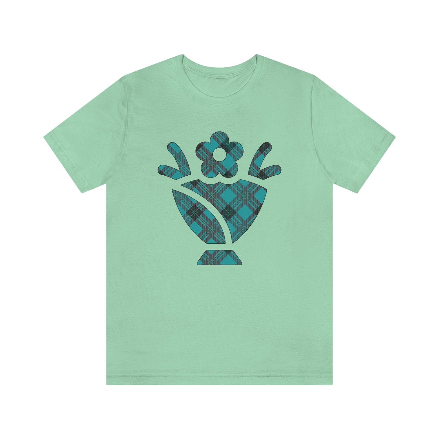 Blue Plaid Egg Basket Flowers Unisex Jersey Short Sleeve Tee