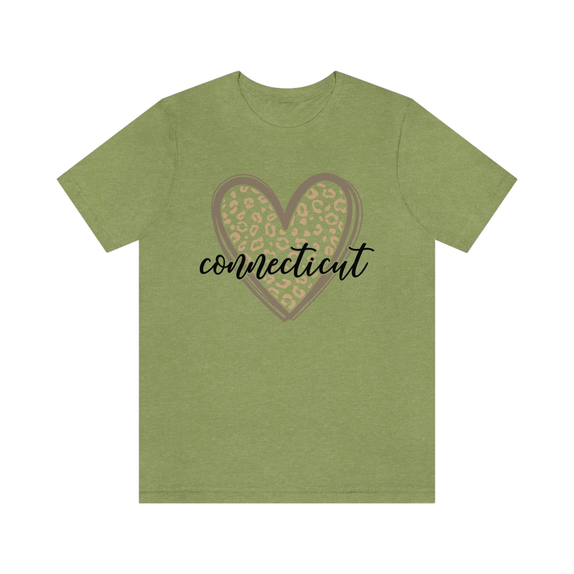 Connecticut Gold Leopard Print Heart Script Short Sleeve T-shirt