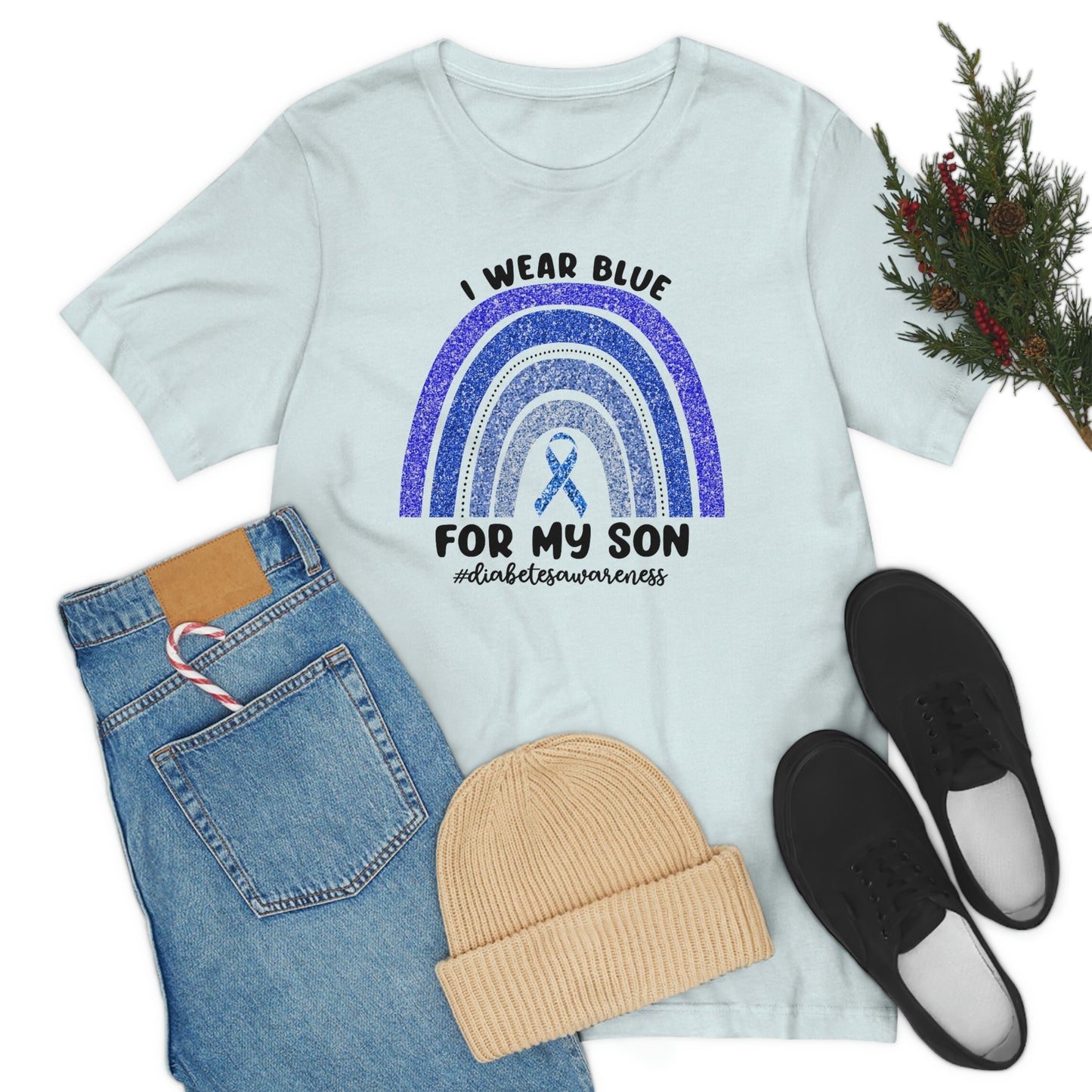 I Wear Blue For My Son Diabetes Awareness Print Unisex Jersey Short Sleeve Tee