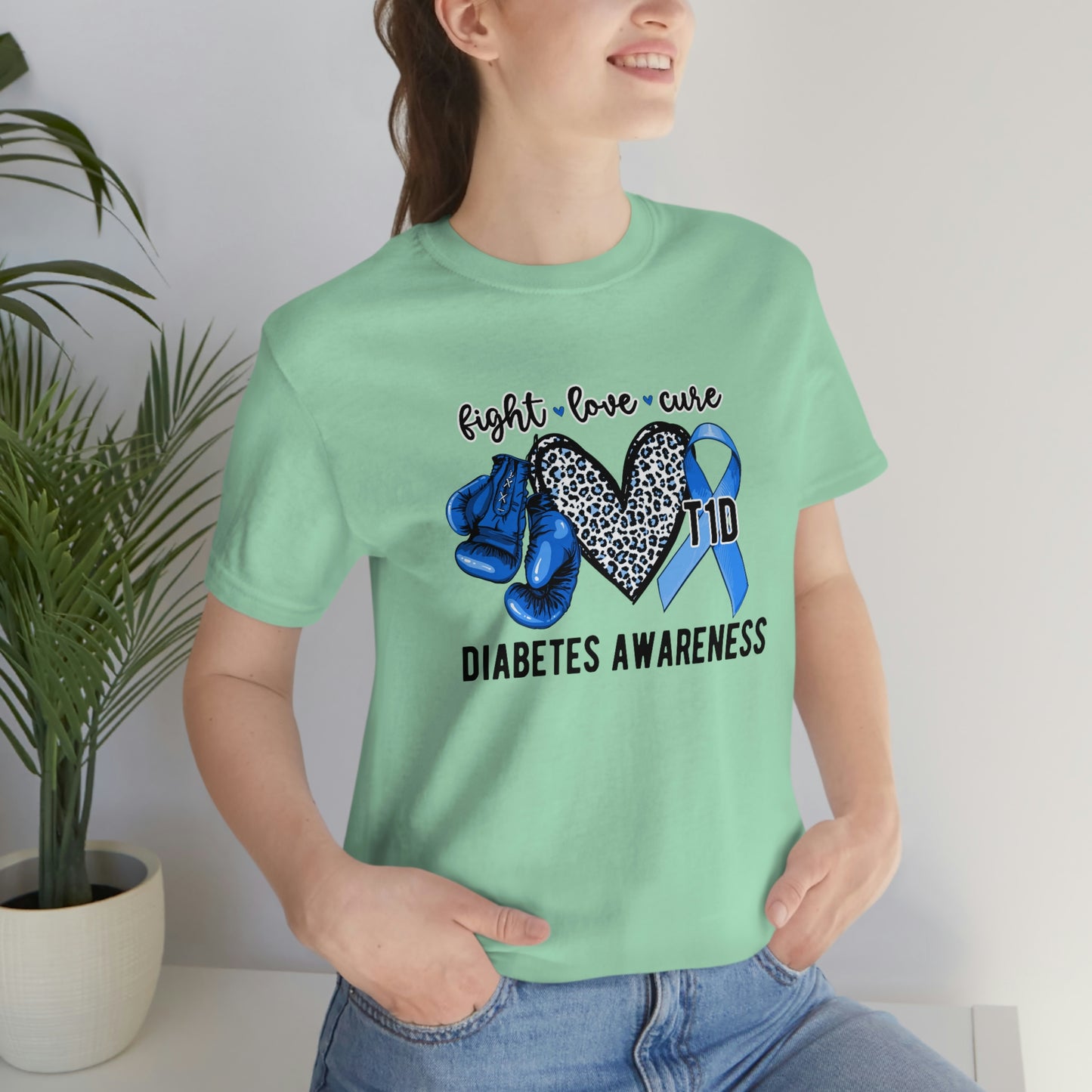 Fight Love Cure T1D Diabetes Awareness Print Unisex Jersey Short Sleeve Tee