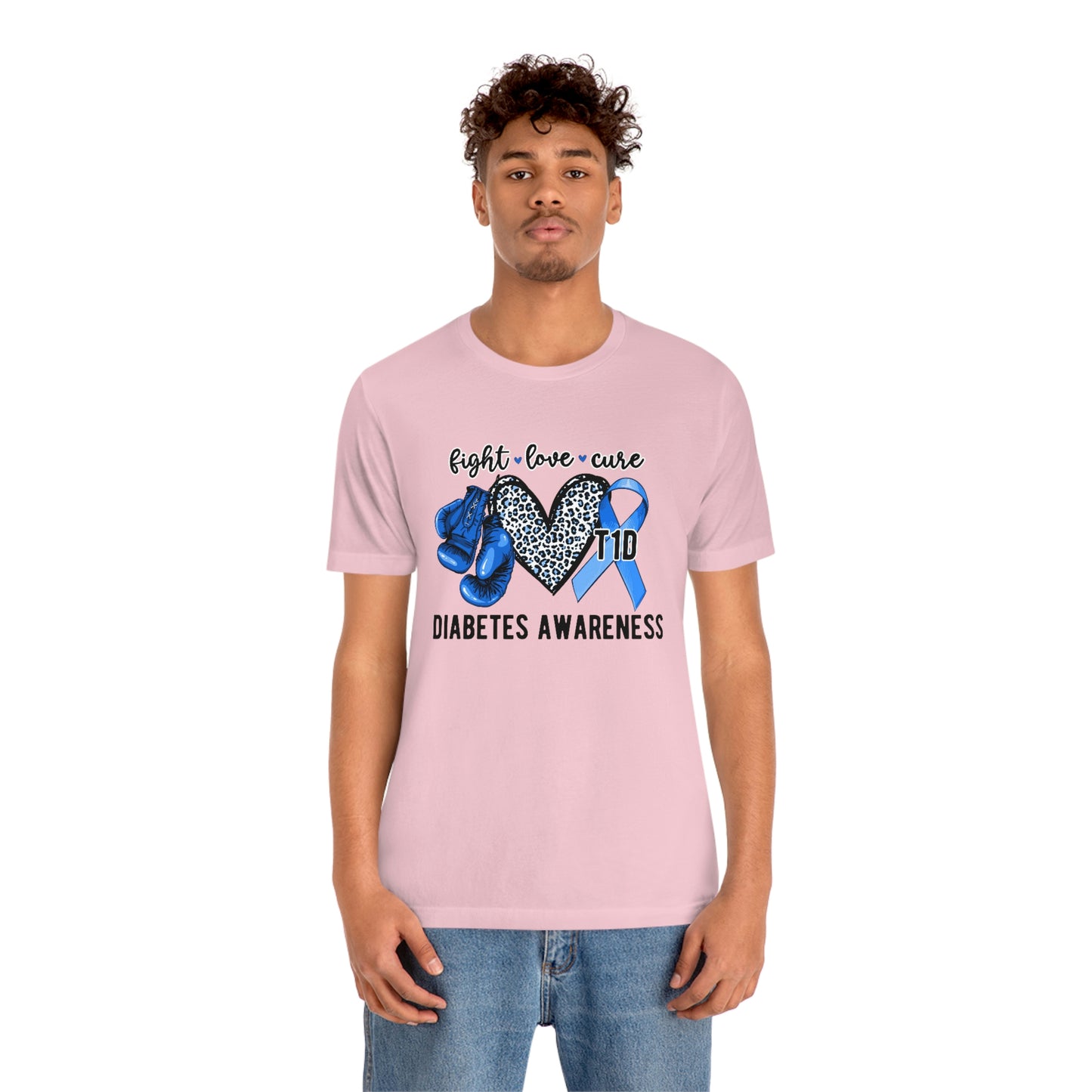 Fight Love Cure T1D Diabetes Awareness Print Unisex Jersey Short Sleeve Tee