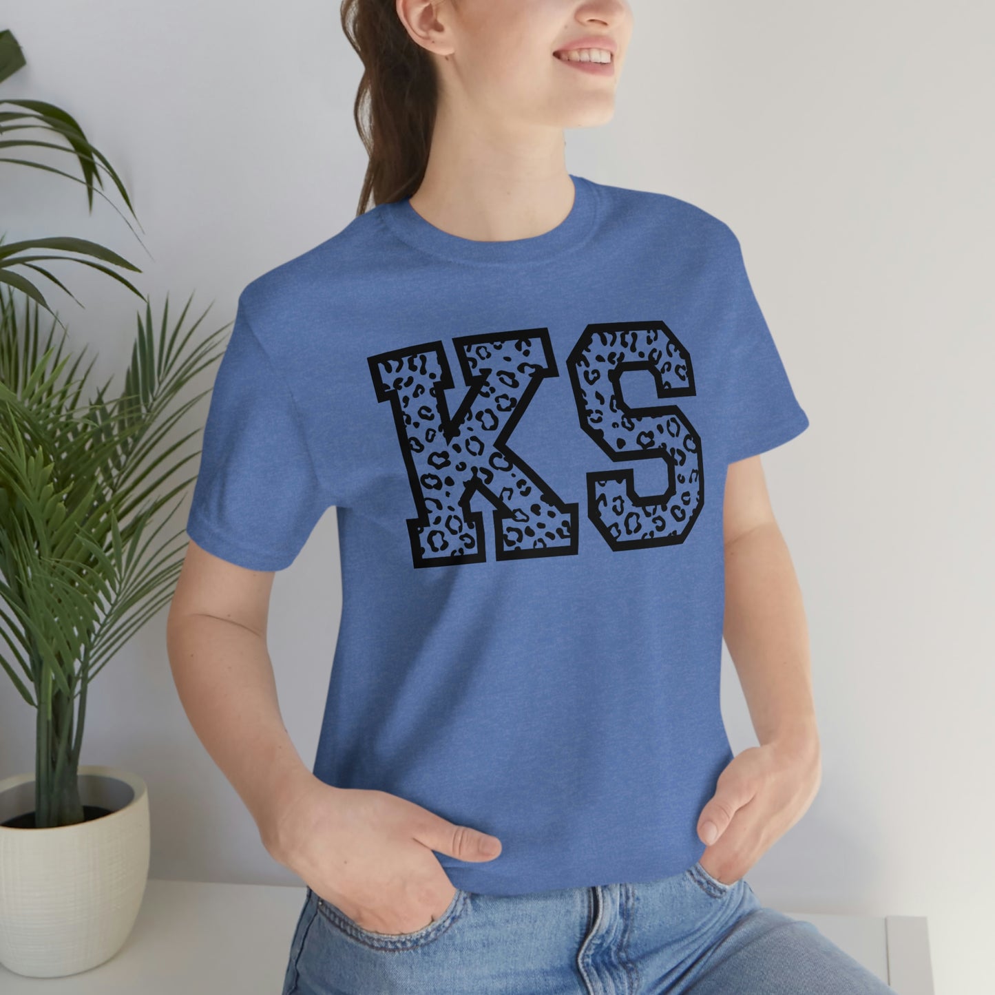 Kansas KS Leopard Print Letters Short Sleeve T-shirt