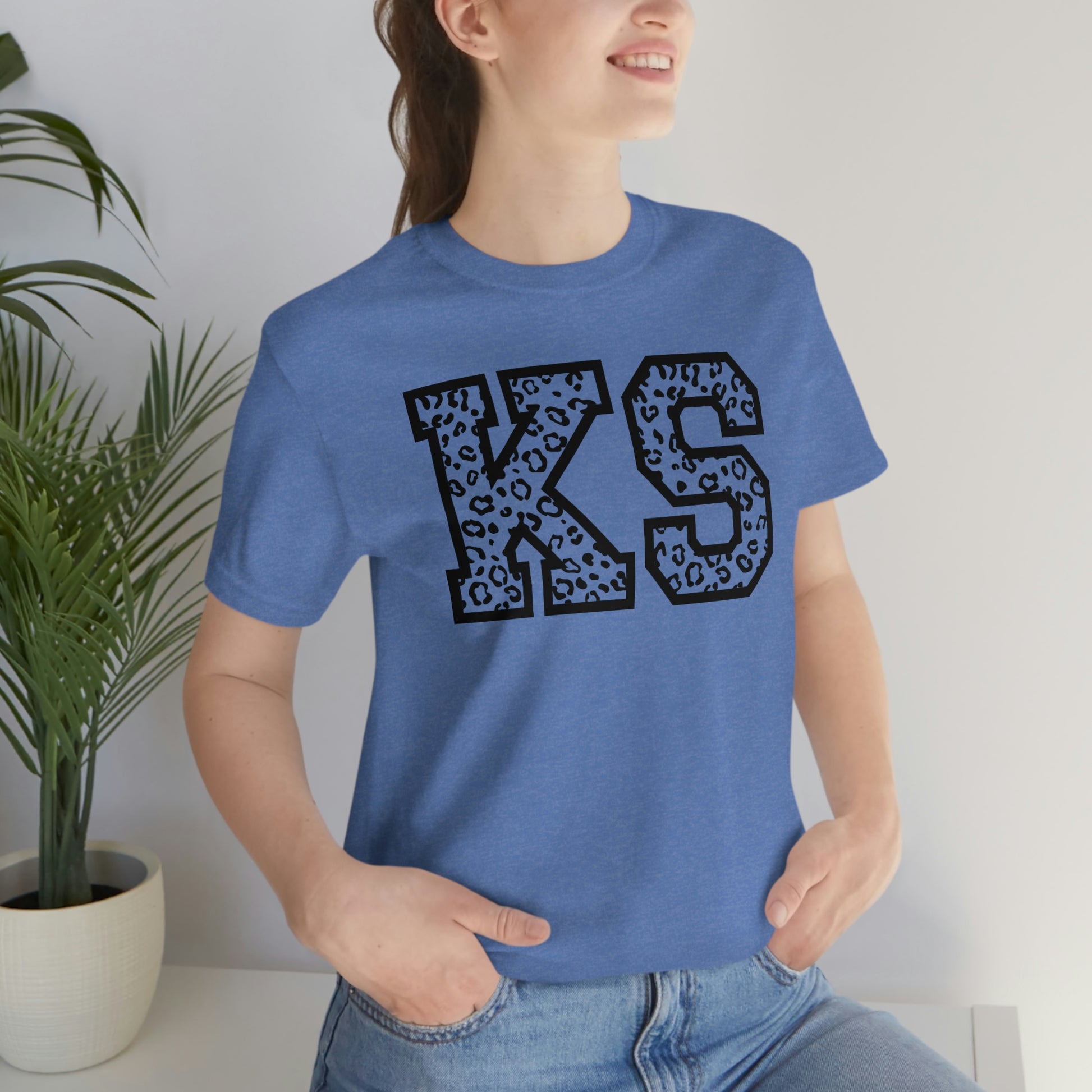 Kansas KS Leopard Print Letters Short Sleeve T-shirt